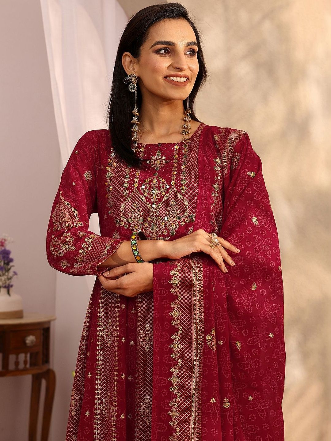Dhiyona LL Women Ethnic Motifs Printed Panelled Kurta with Palazzos & With Dupatta