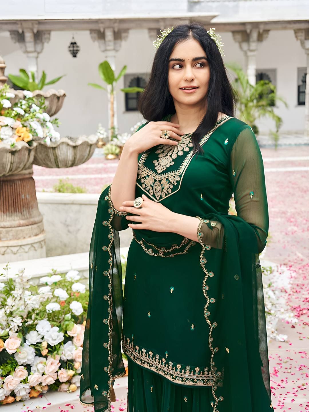 Dhiyona CH Georgette Embroidered Kurta with Plazzo and Dupatta