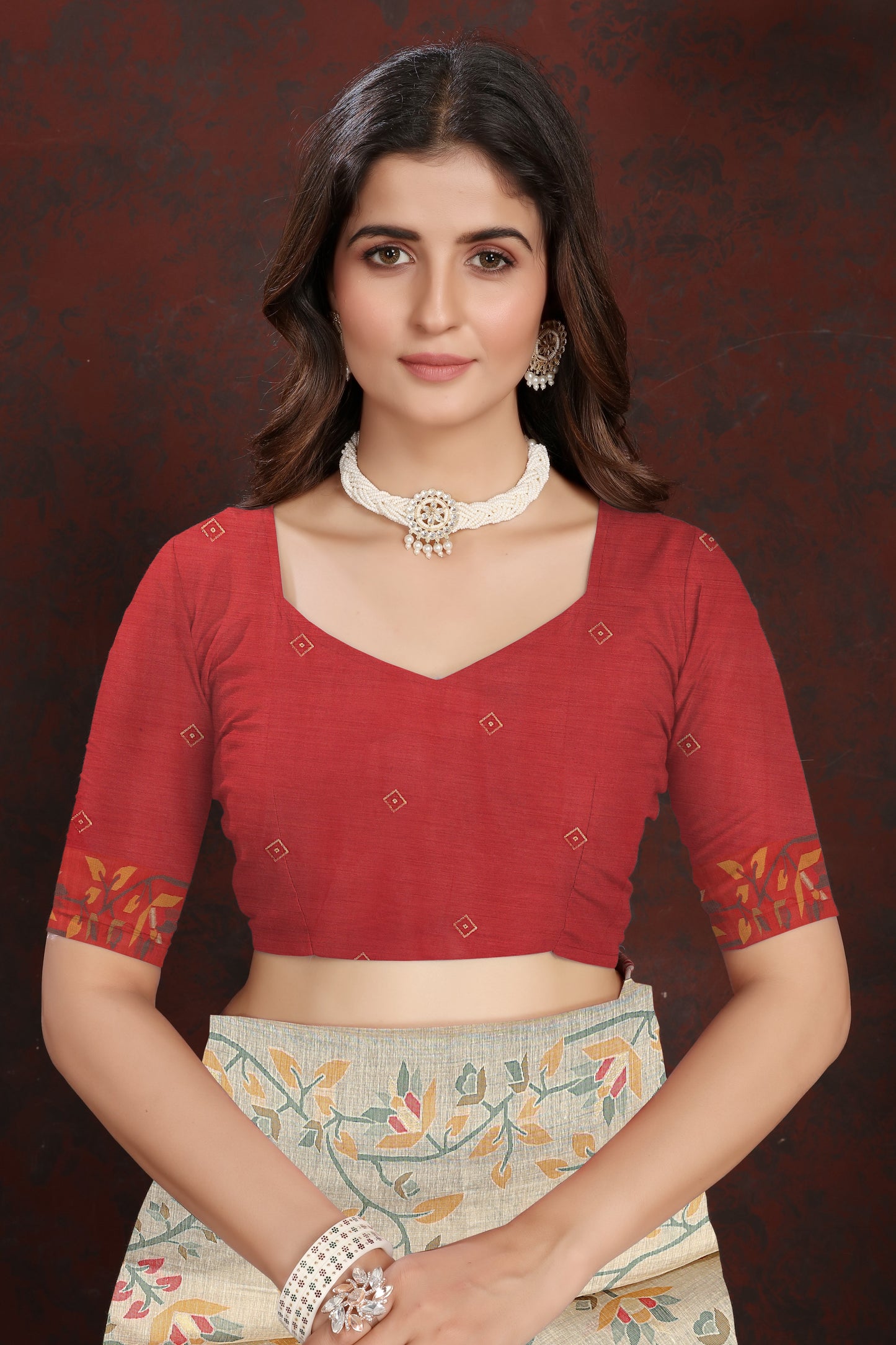 Dhiyona GR Women's Trisha Tomato Red Pure Mul Cotton Jamdani Saree