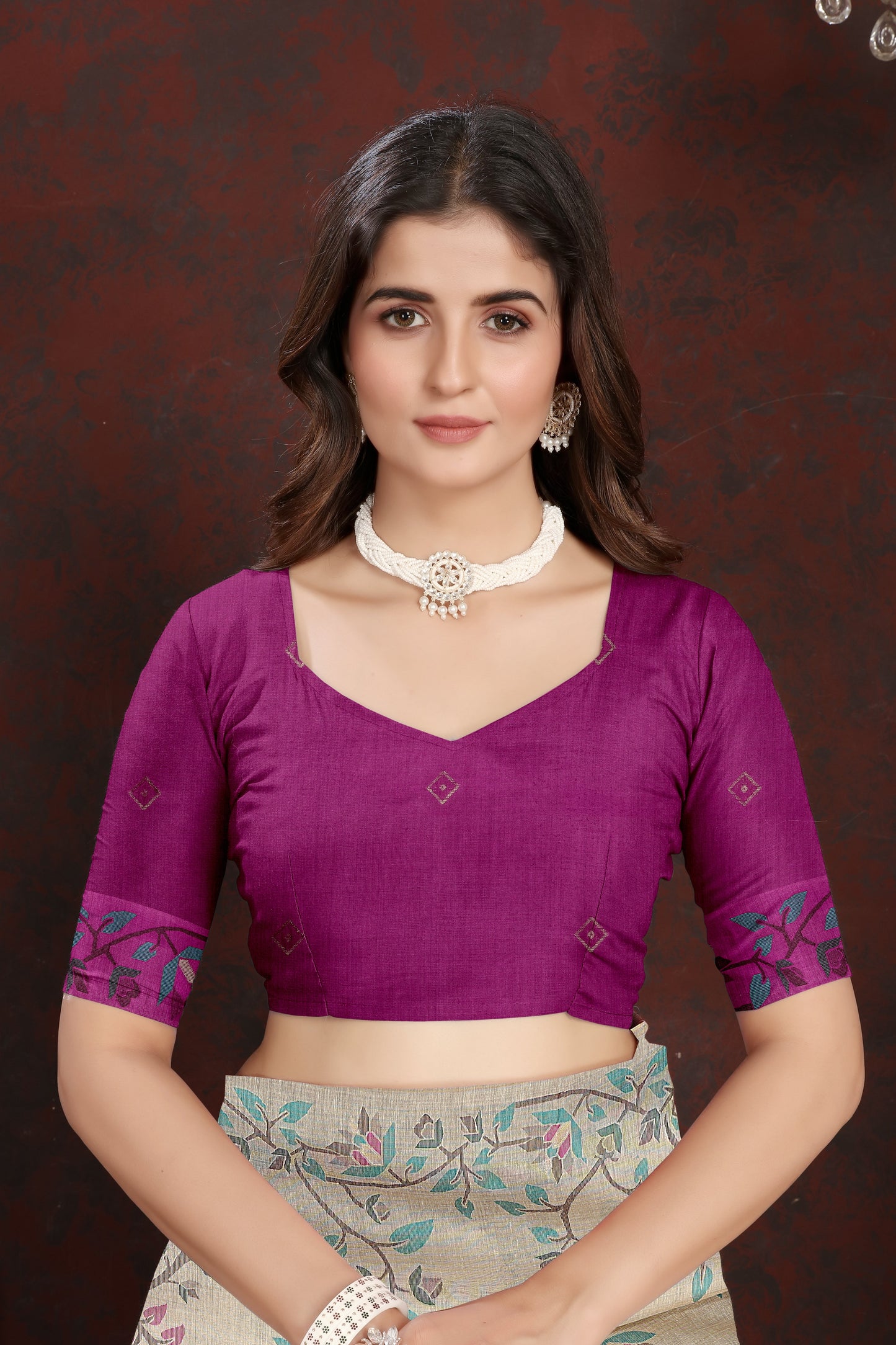 Dhiyona GR Women's Trisha Plum Wine Pure Mul Cotton Jamdani Saree