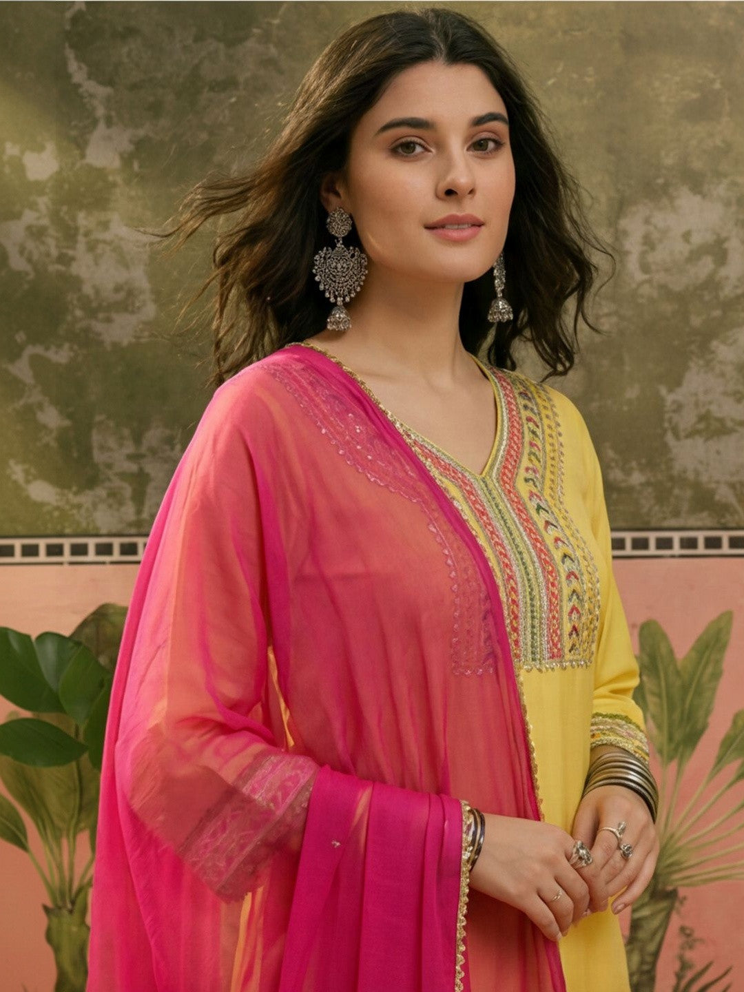 Women Solid Embroidery with Sequinned Work Kurta Afagani Salwar with Dupatta