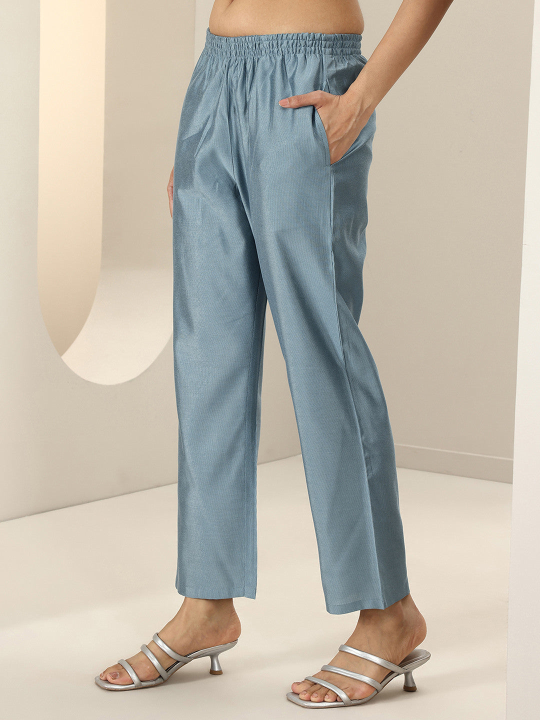 Women Yoke Design Regular Mirror Work Kurta with Trousers & With Dupatta