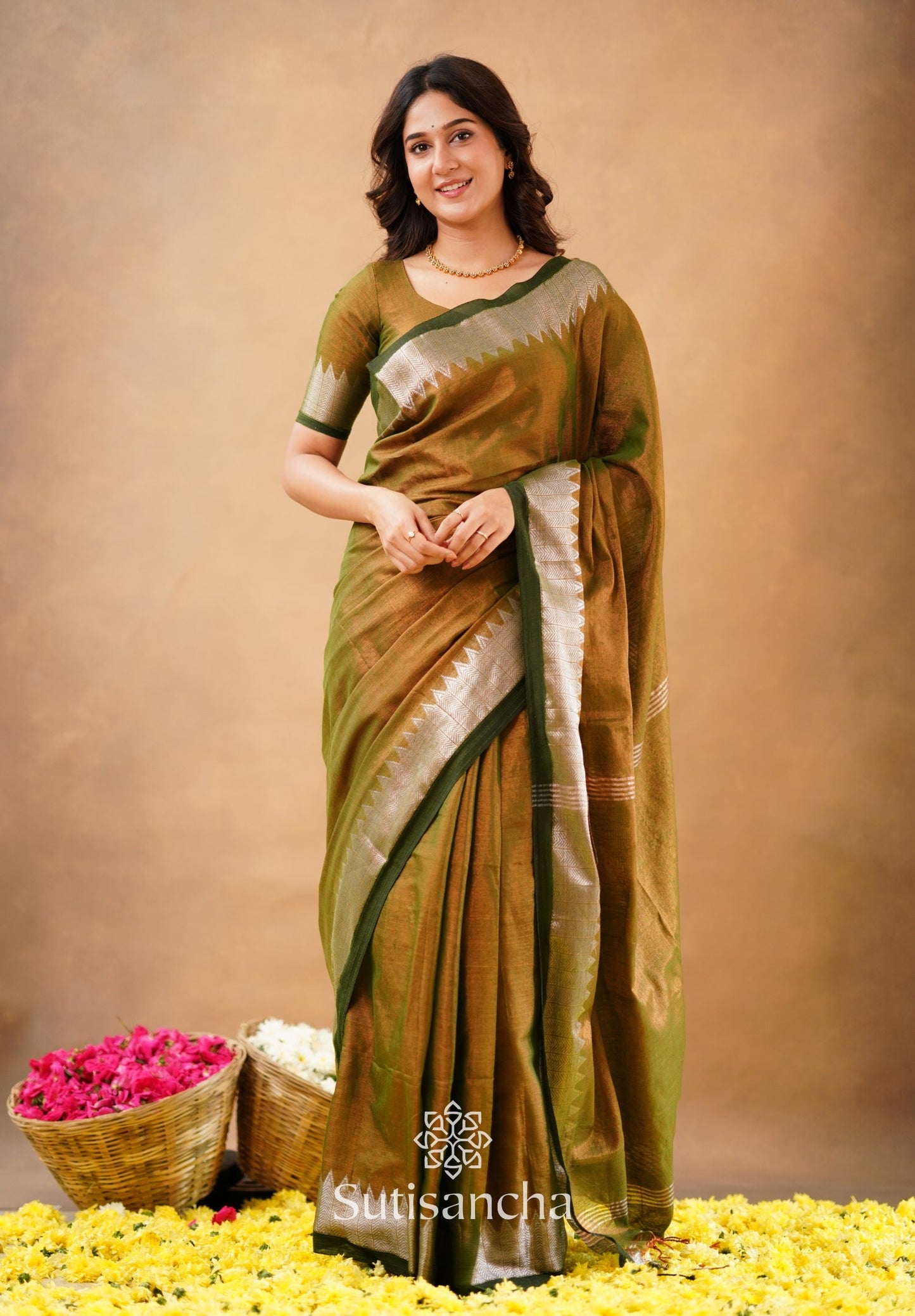 Dhiyona SS Sutisancha Anique Bronze Handloom Cotton Designer Tissue Saree