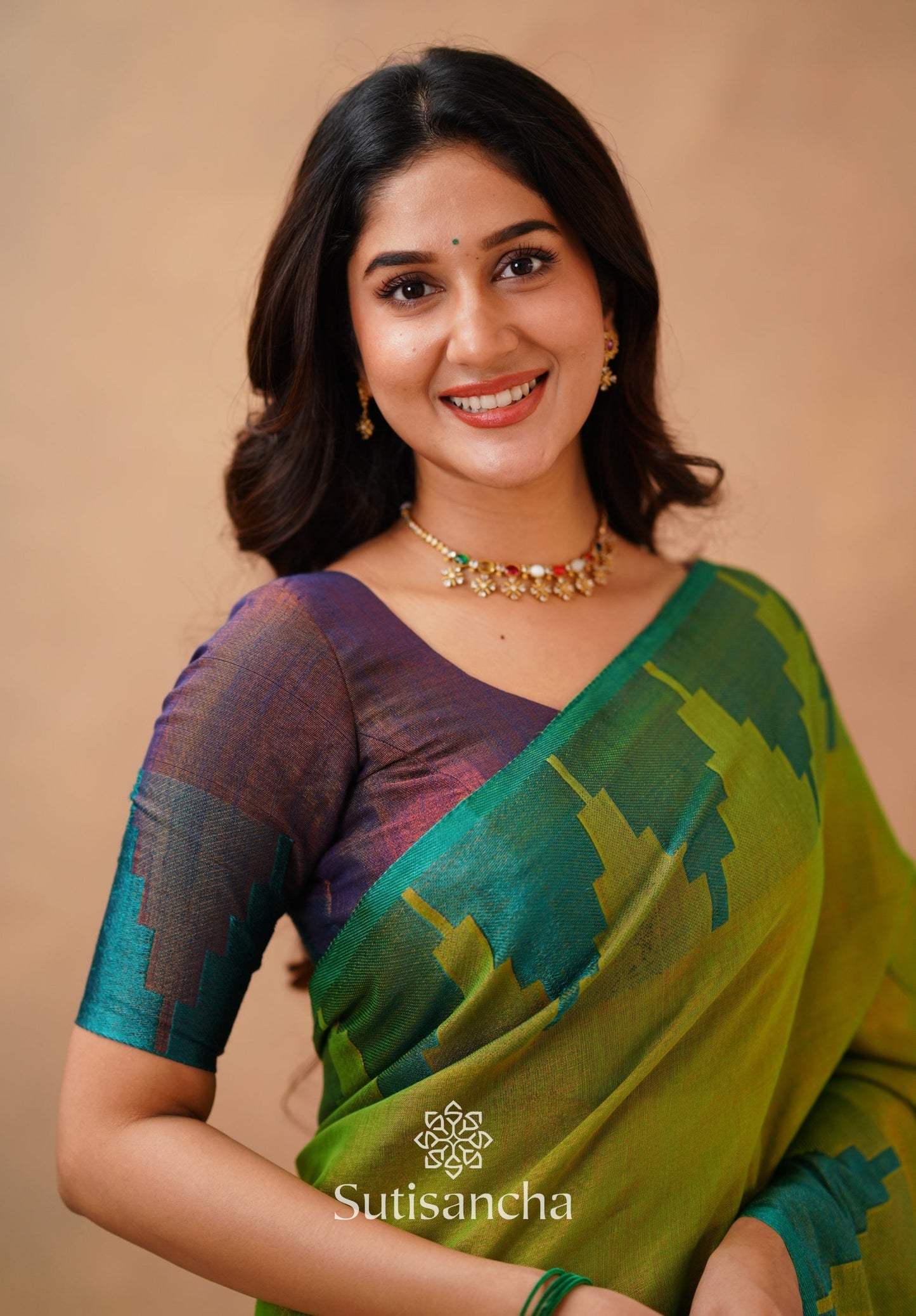 Dhiyona SS Tissue Cotton Handloom Saree with Artisanal Stepped Border