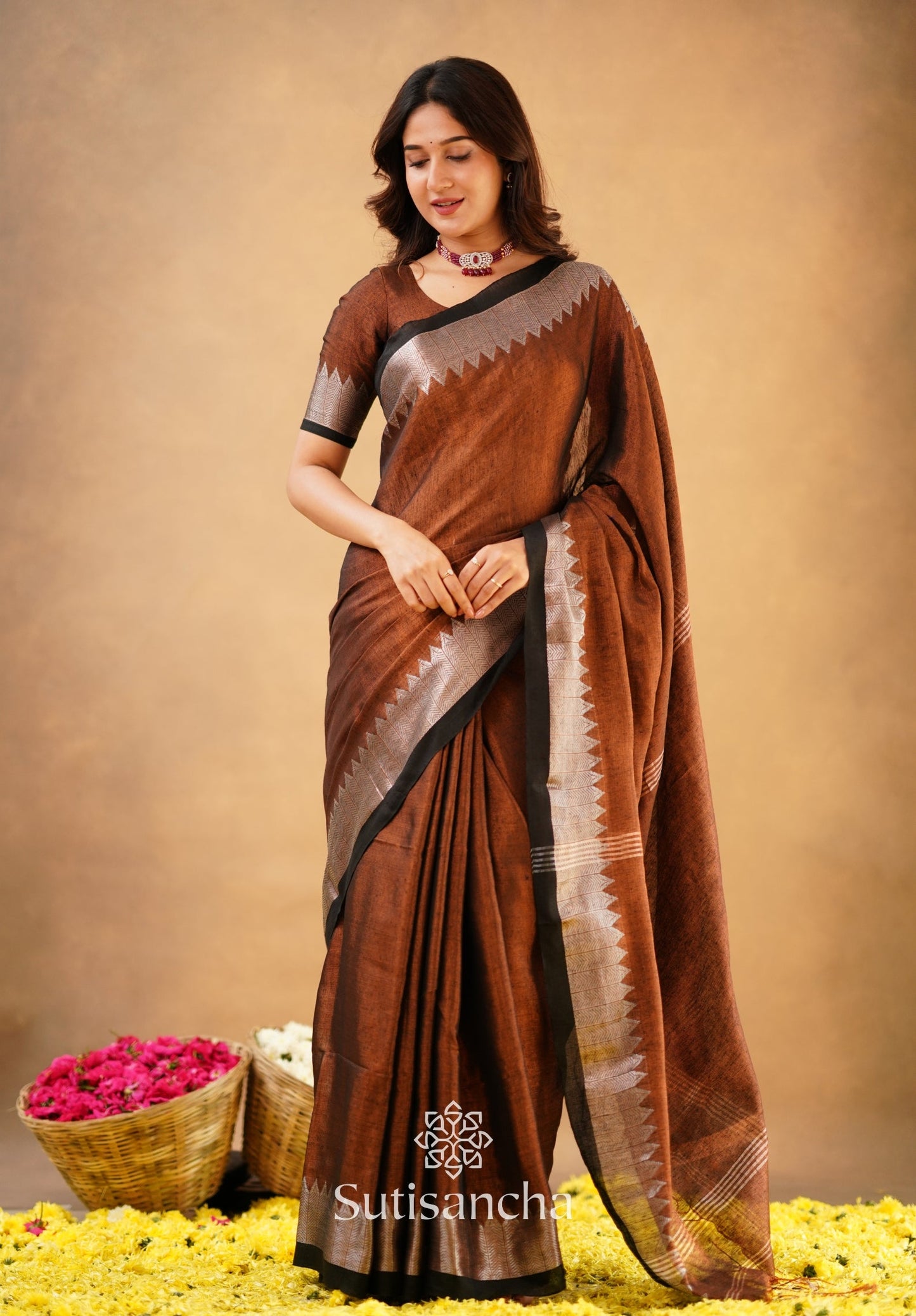 Dhiyona SS Sutisancha Copper Handloom Cotton Designer Tissue Saree