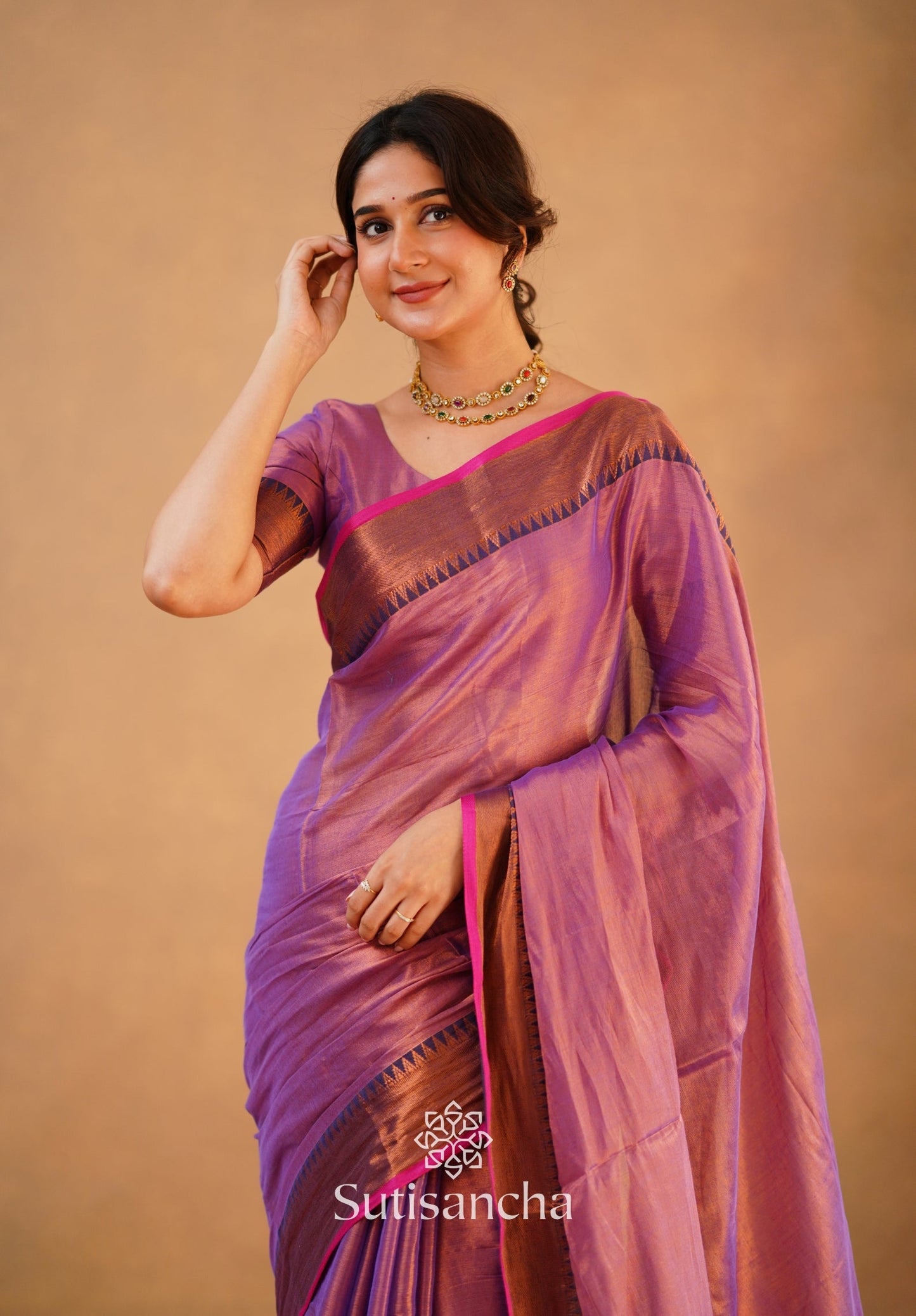 Dhiyona SS Sutisancha Onion Pink Handloom Cotton Tissue Saree