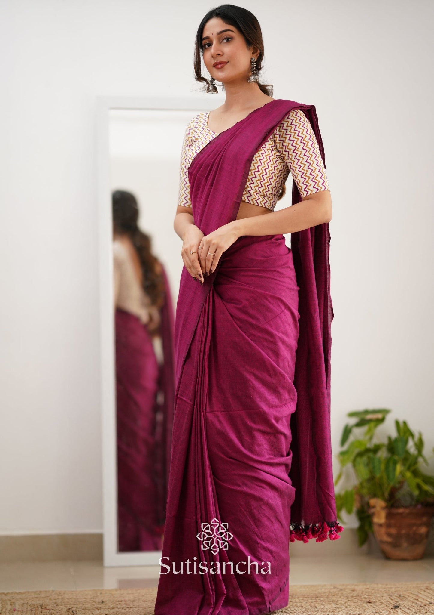 Dhiyona SS Sutisancha Queenpink Handloom Cotton Saree With Designer Blouse