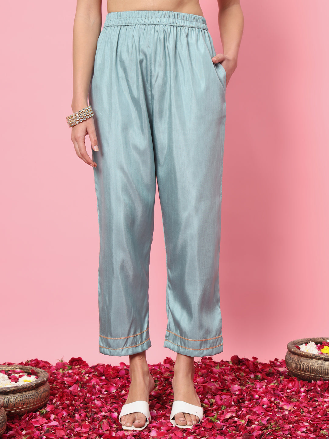 Dhiyona VV Tushi Womens Silk Blend Embroidered Kurta Pant Set with Dupatta Elegant Ready to Wear