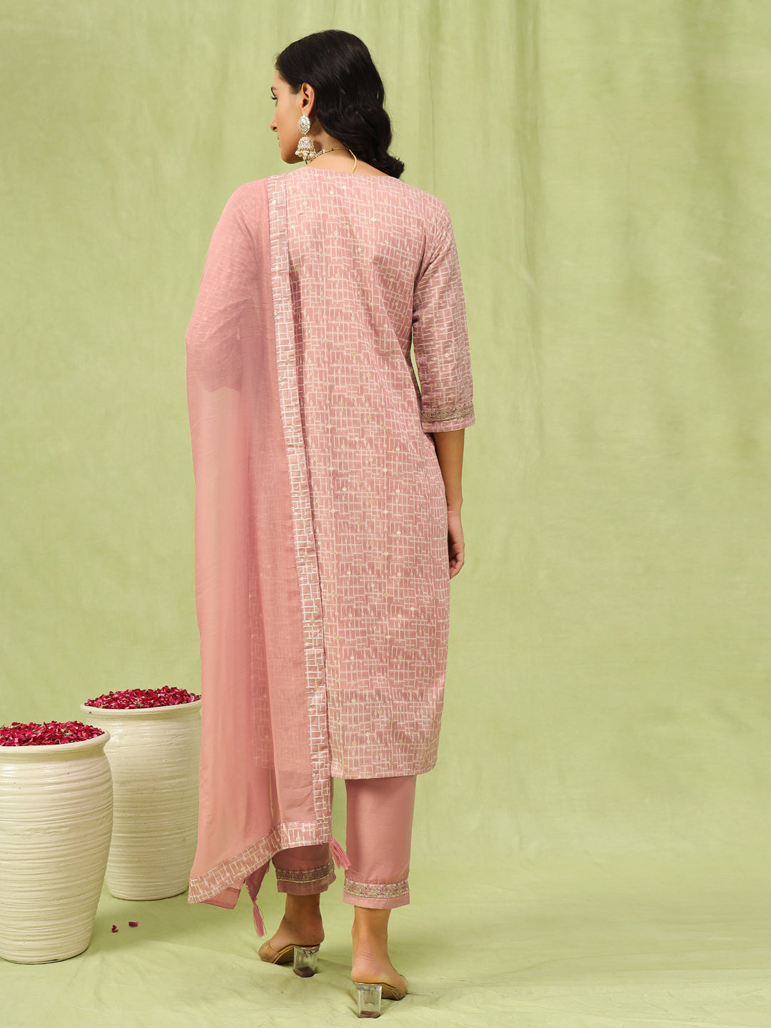 Dhiyona VV Kriti Women Kurta and Trouser Duppata Set With Embroidery Cotton Blend