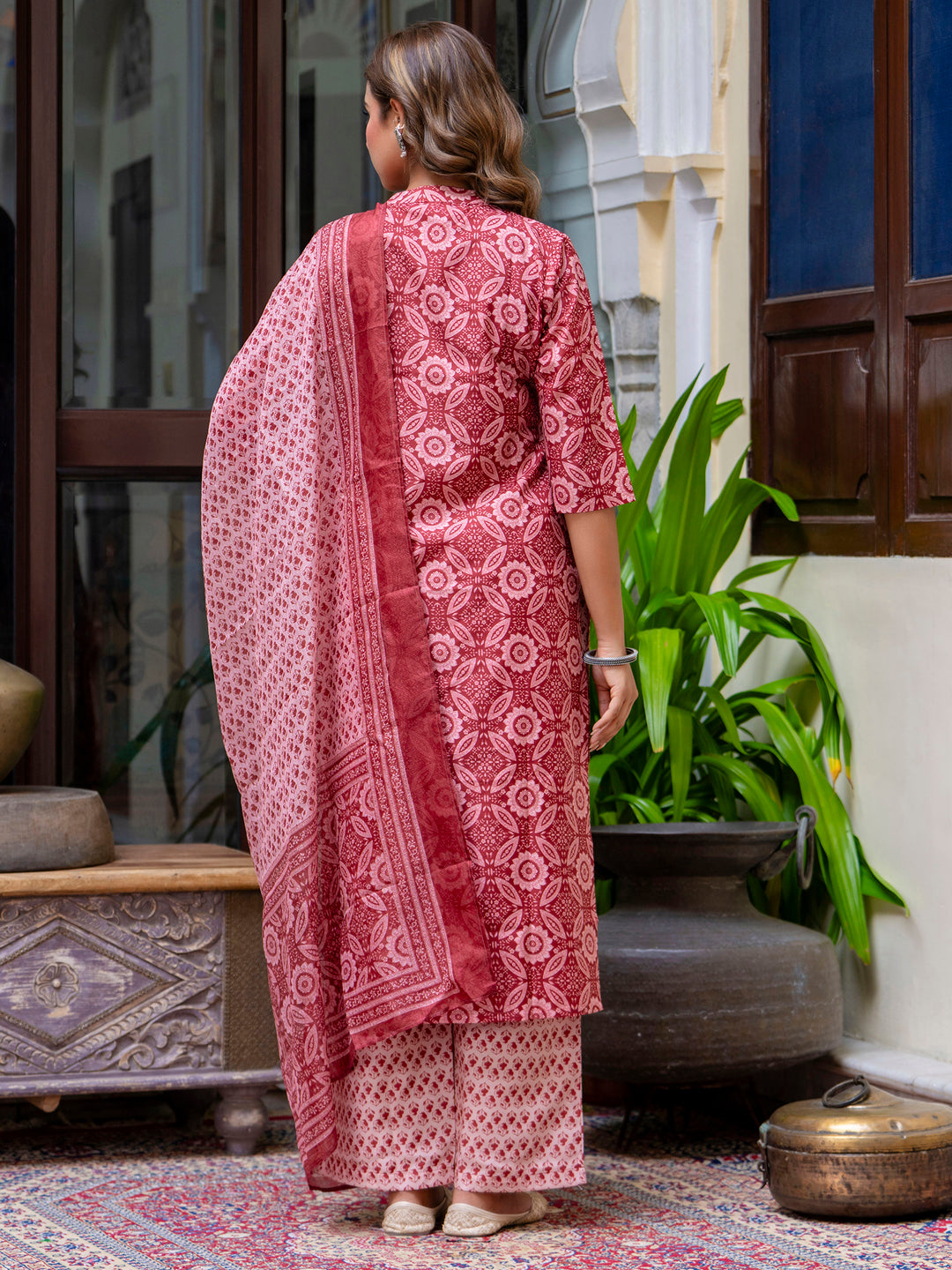 Dhiyona VV Women Cotton Blend Kurta Pant Dupatta Set