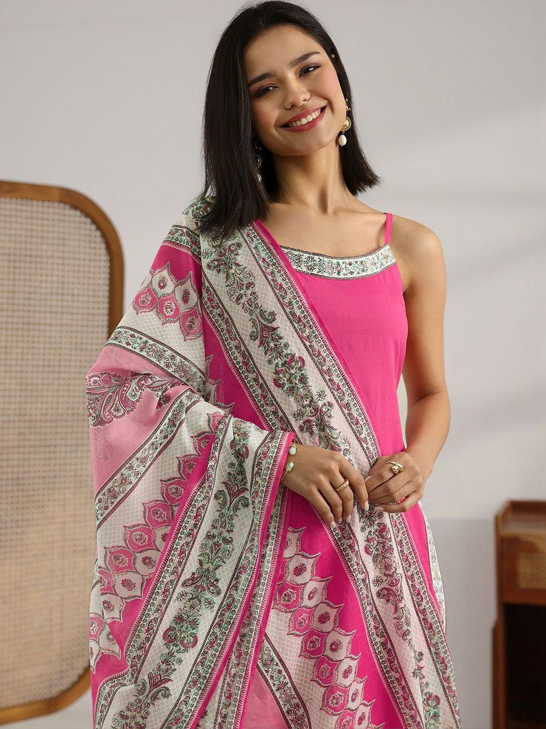 Women Ethnic Motifs Regular Thread Work Kurta with Trousers & With Dupatta