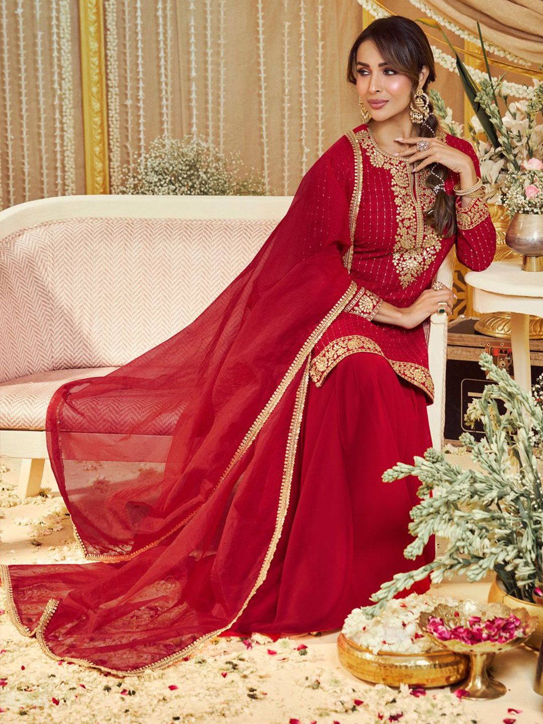 Dhiyona IN Women Ethnic Motifs Embroidered Kurta with Sharara & Dupatta