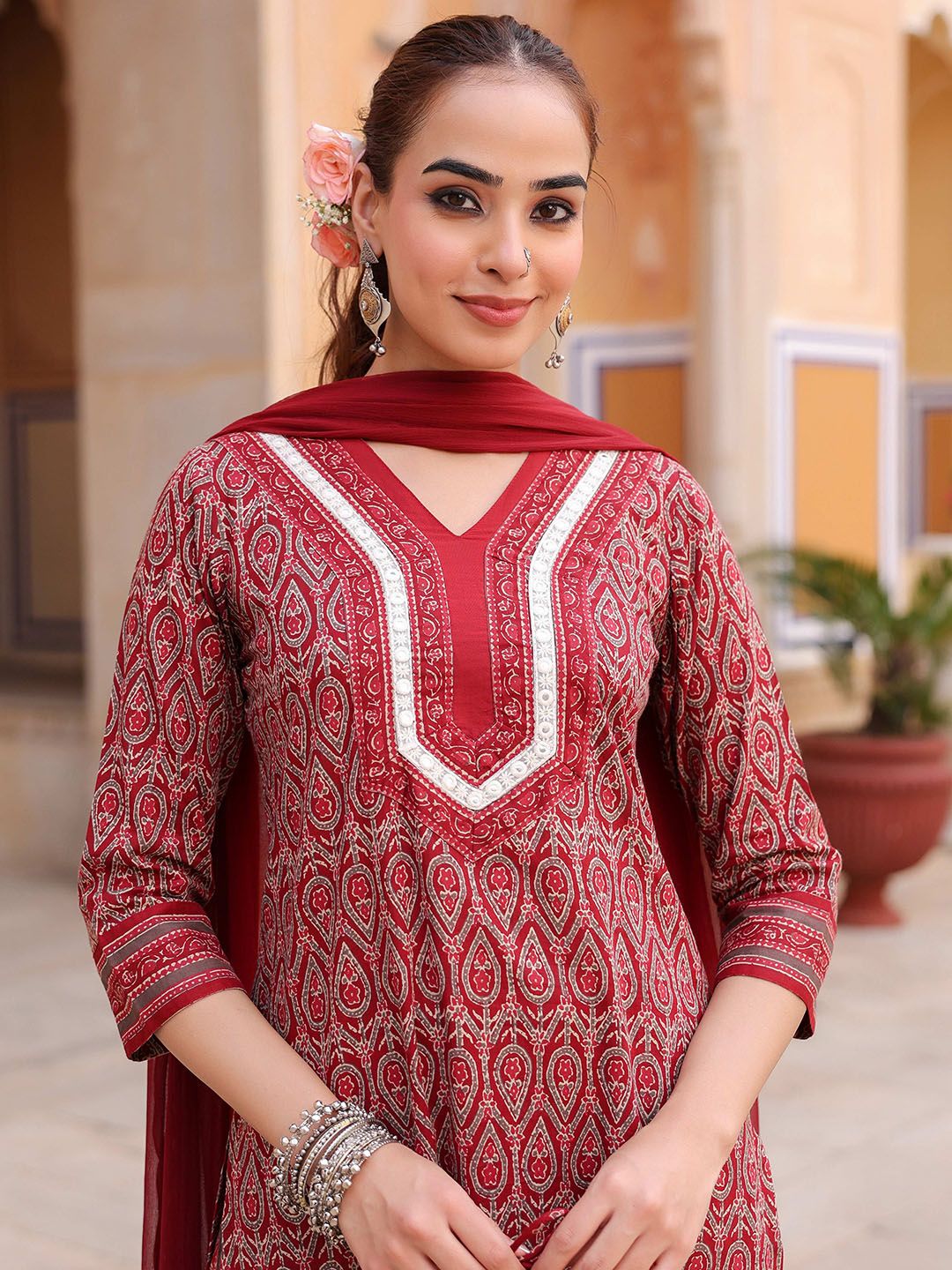 Dhiyona RR Women's Ethnic Motifs Printed Regular Pure Cotton Kurta with Trousers & With Dupatta