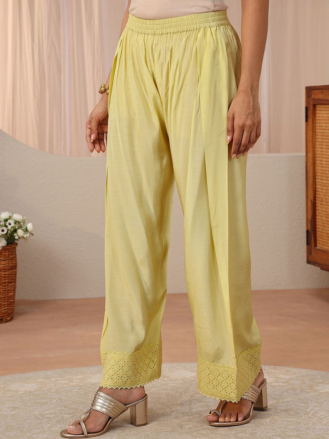 Yellow Floral Embroidered A-Line Kurta Set