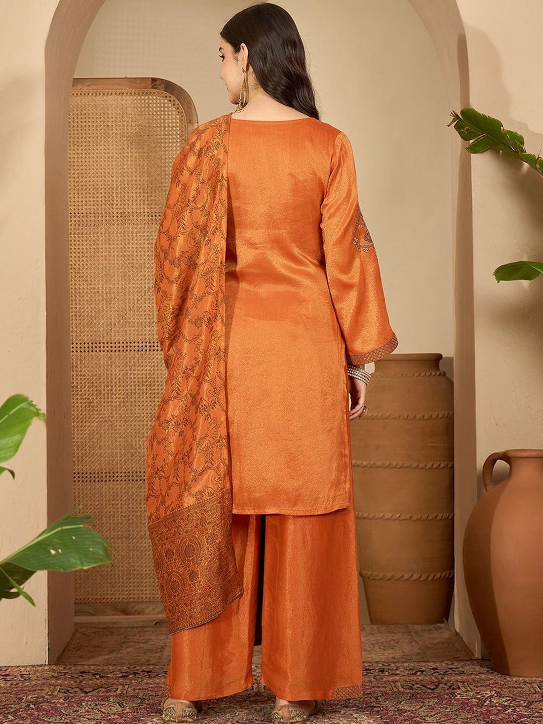 Dhiyona SN Zari Sequence Embroidered Kurta With Palazzo & Dupatta