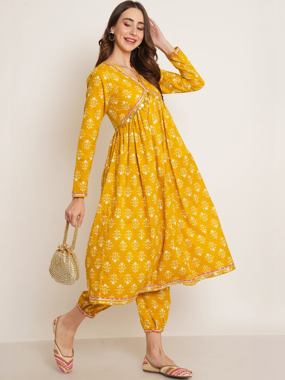 Women Ethnic Motifs Printed Empire Pure Cotton Kurta with Dhoti Pants