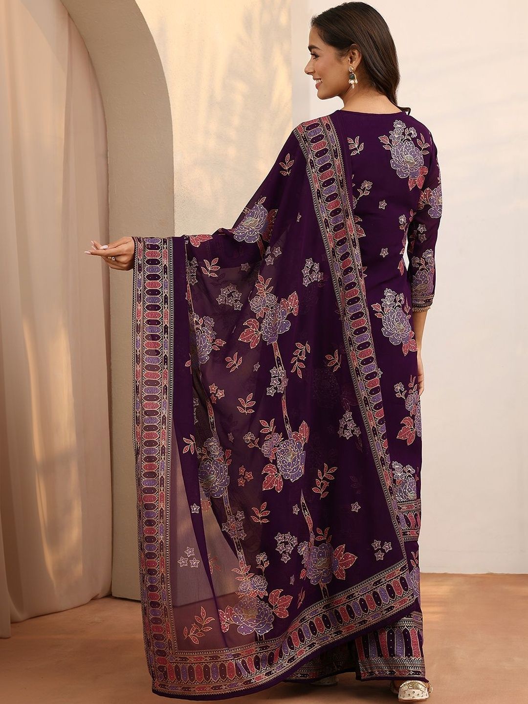 Dhiyona LL Women Ethnic Motifs Printed Regular Thread Work Kurta with Palazzos & With Dupatta