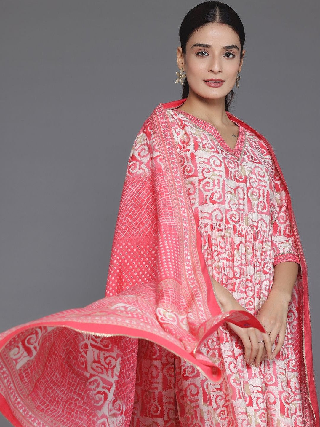 Women Printed Empire Kurta with Trousers & With Dupatta