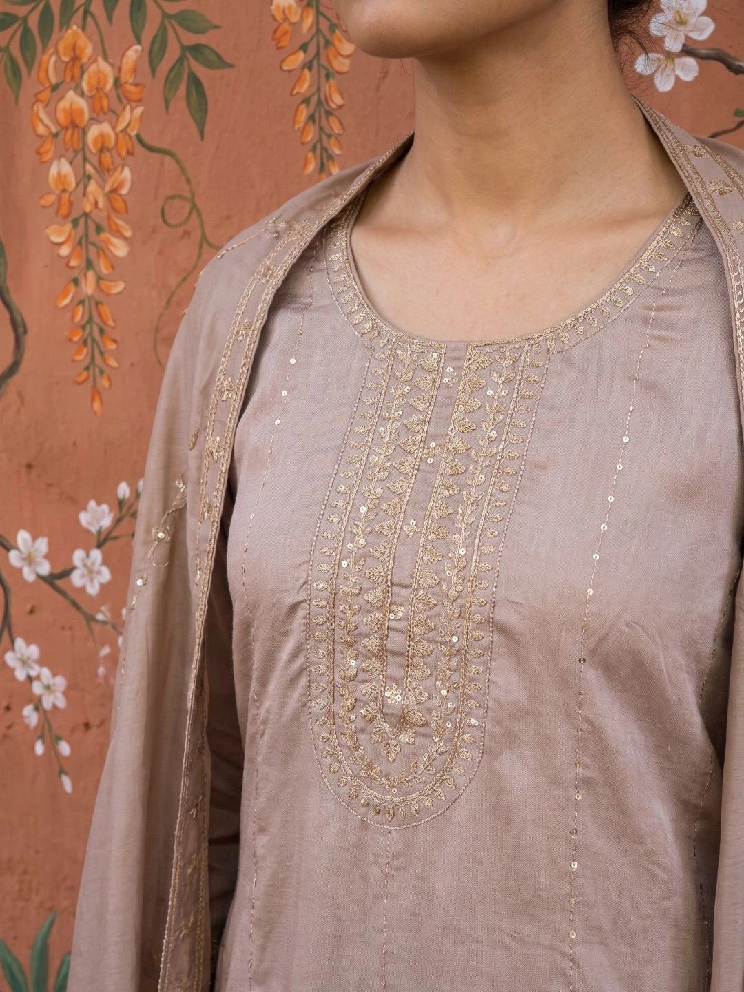 Women Ethnic Motifs Embroidered Regular Sequinned Kurta with Trousers & With Dupatta