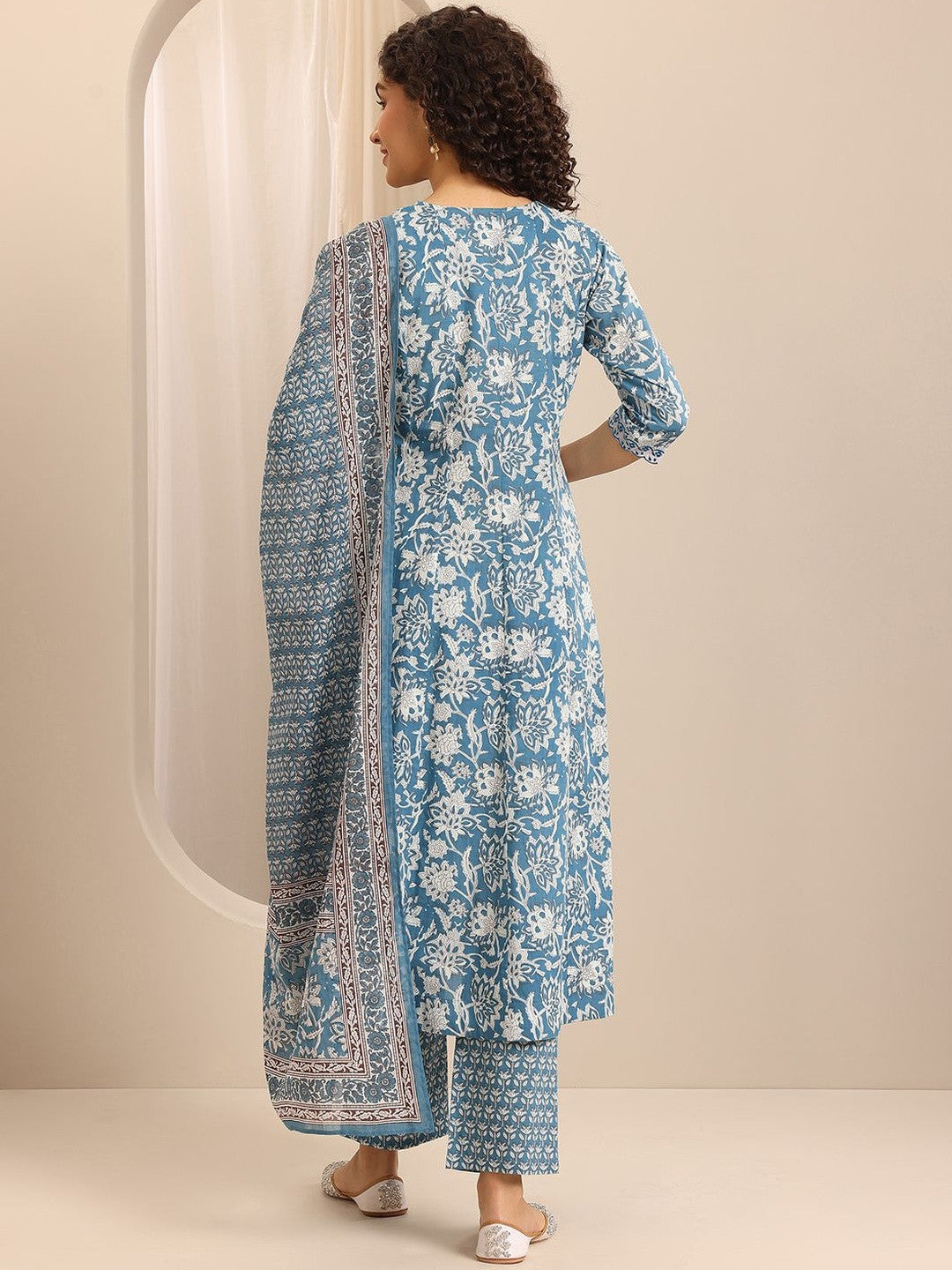 Floral Printed Regular Anarkali Kurta With Trousers & Dupatta
