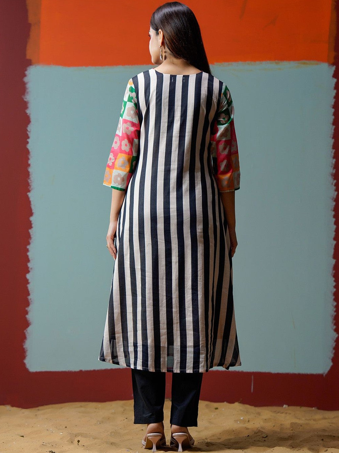 Striped Round Neck Kurta & Trousers