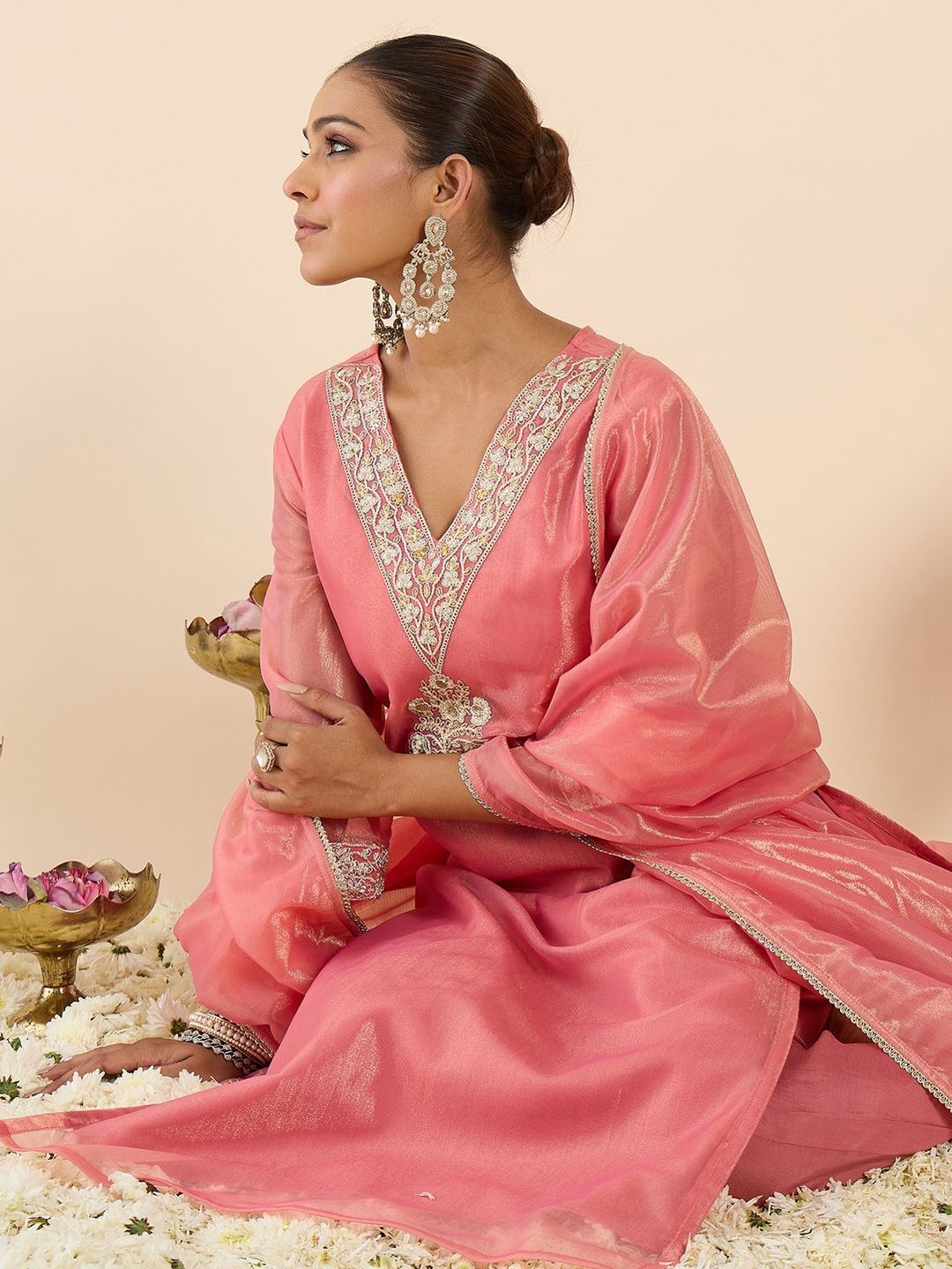 Women Ethnic Motifs Embroidered Regular Kurta with Trousers & With Dupatta