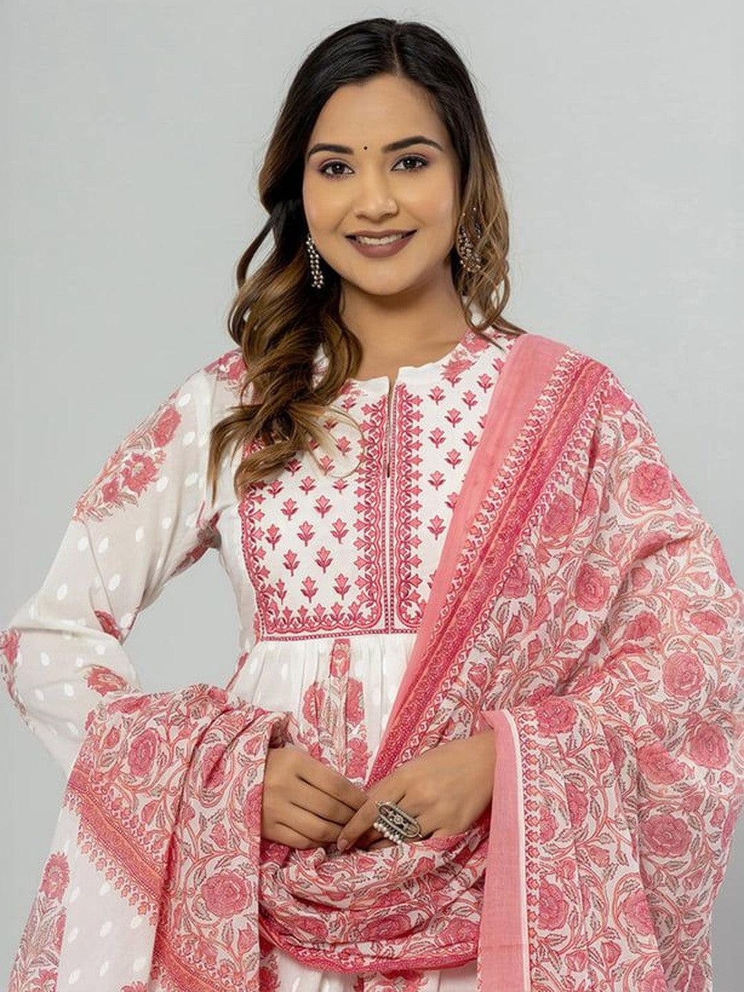 Printed Pure Cotton Mandarian Collar Kurta & Palazzos Kurta Set