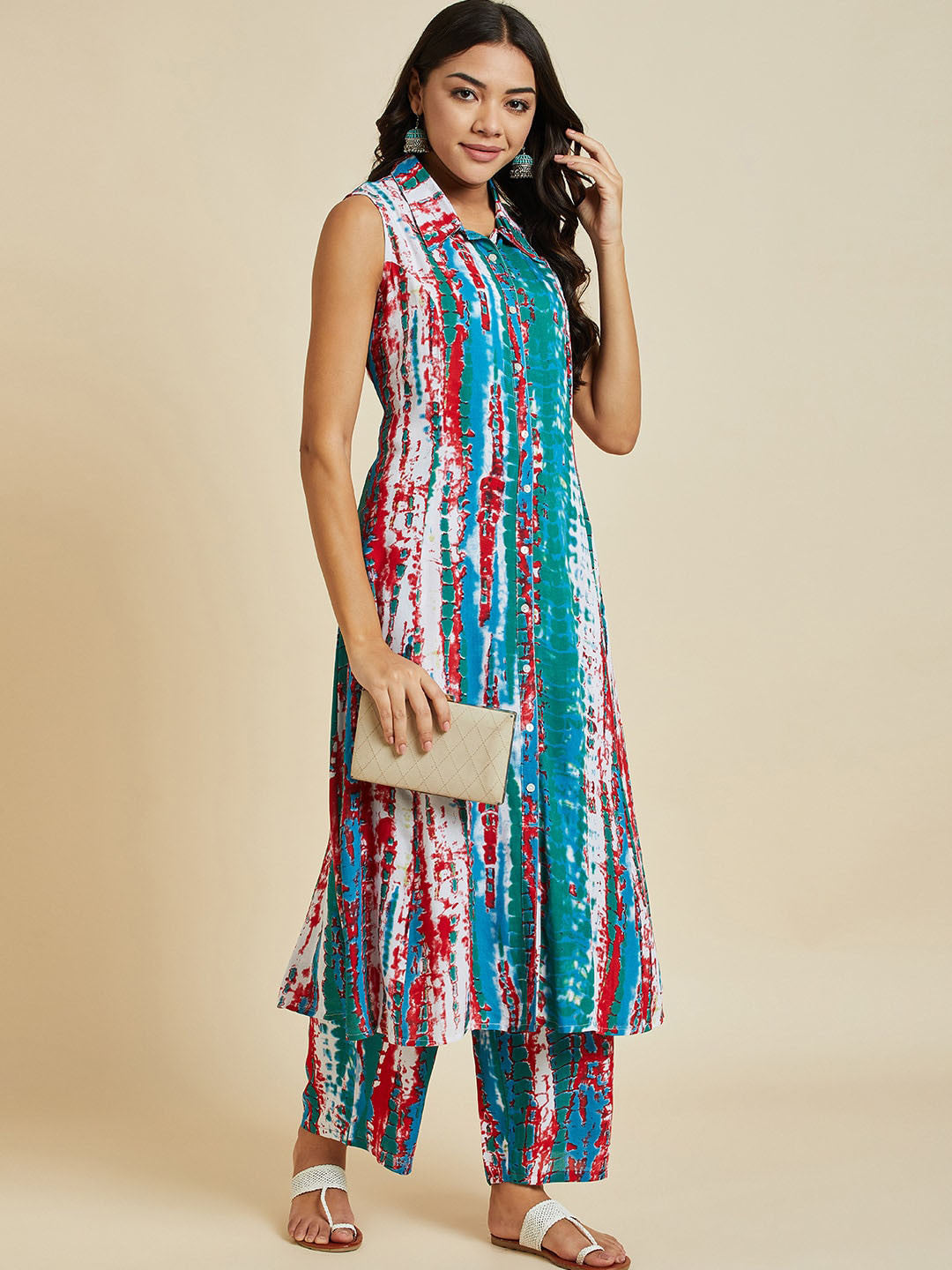 Blue Abstract Printed Kurta With Palazzos