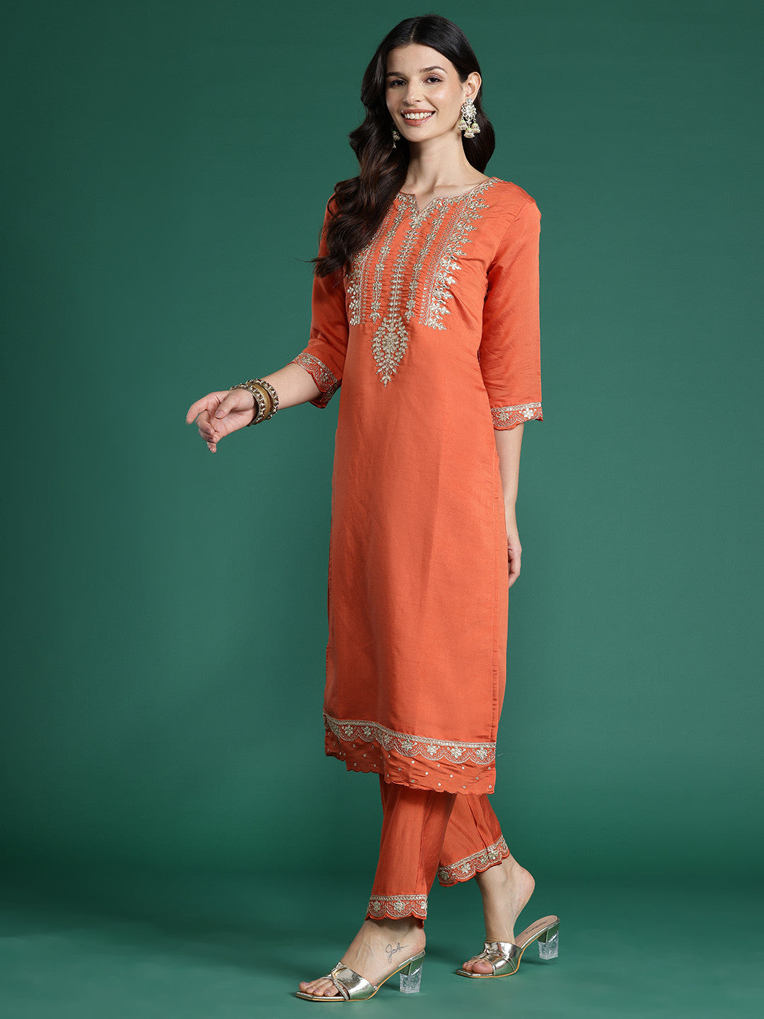 Ethnic Motifs Embroidered Gotta Patti Kurta With Trousers & Dupatta