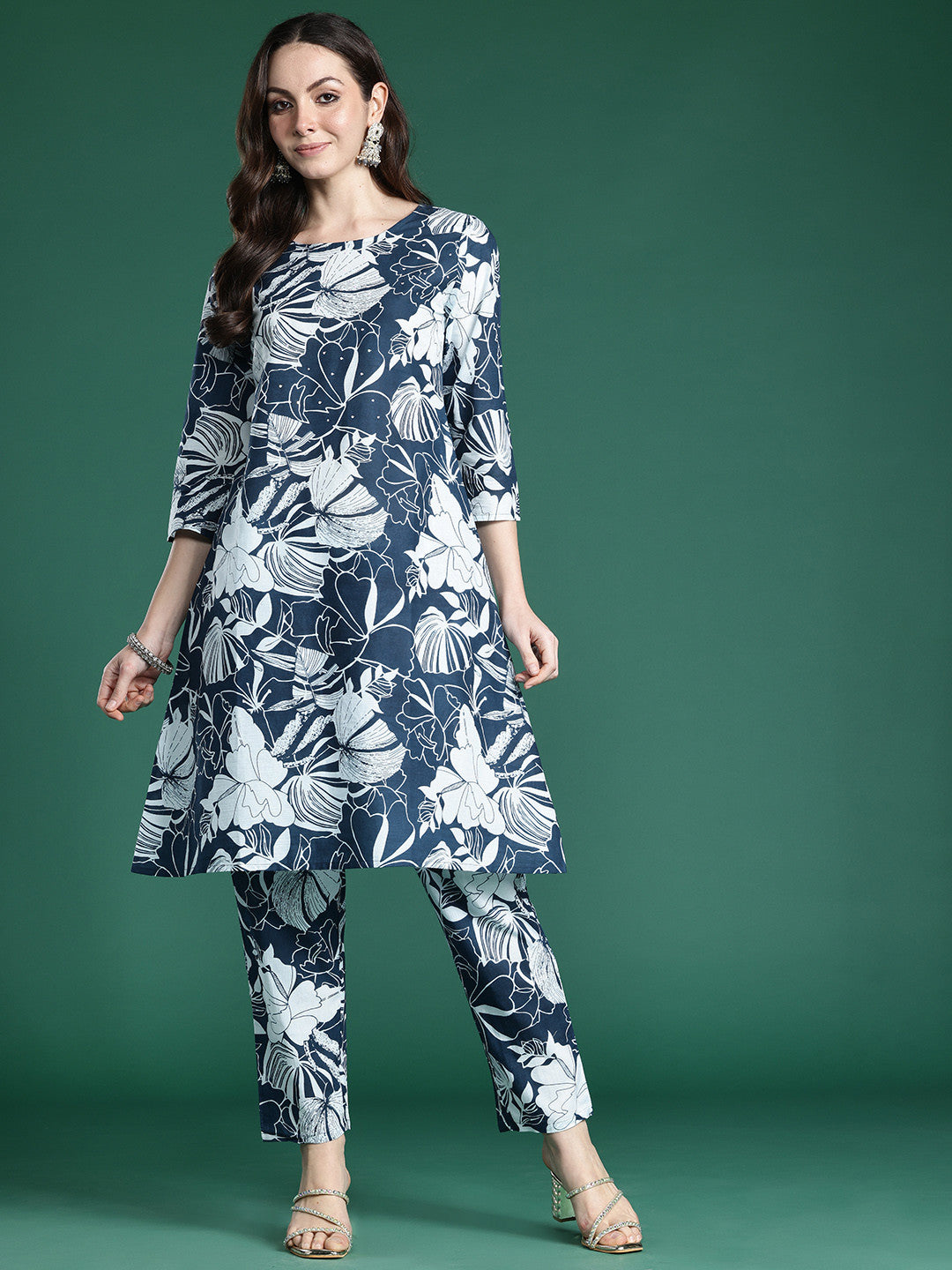 Floral Printed Pure Cotton Kurta with Trousers