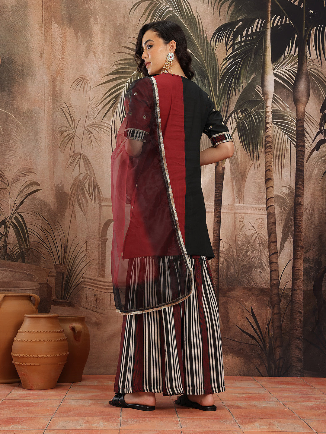 Floral Embroidered Gotta Patti Detail Pure Cotton Kurti with Sharara & Dupatta