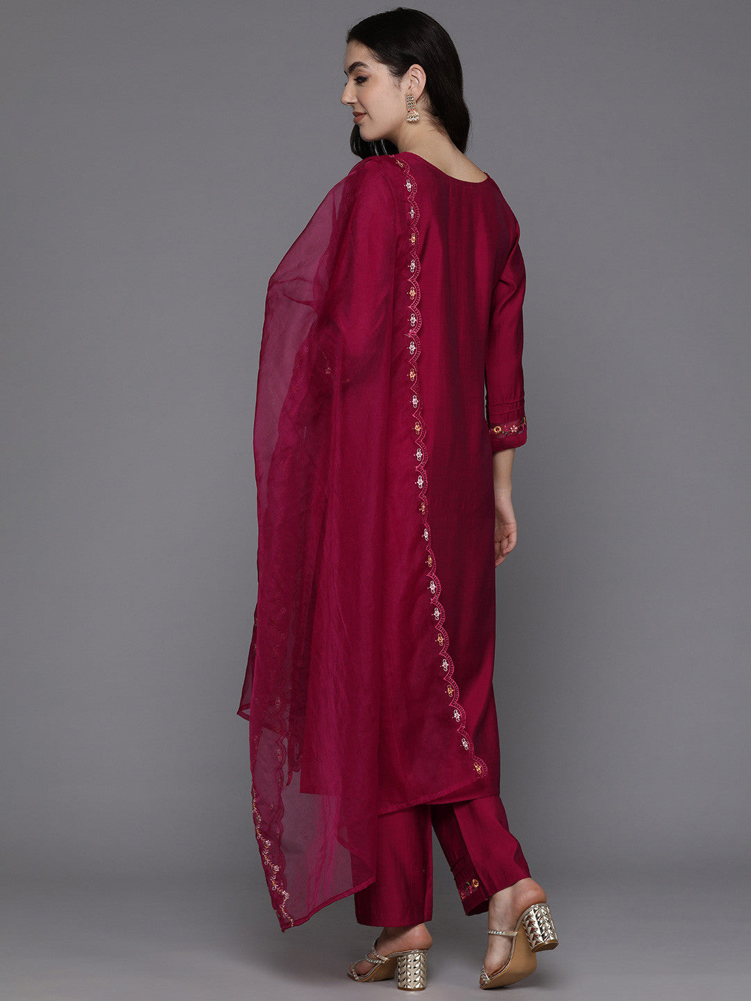 Floral Embroidered Regular Thread Work Kurta with Trousers & Dupatta