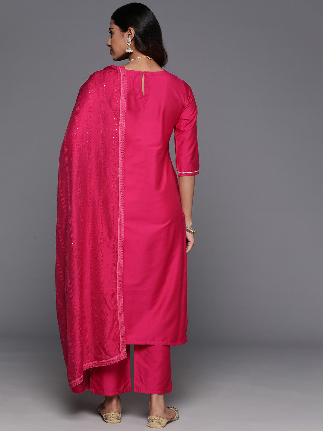 Ethnic Motifs Embroidered Regular Sequinned Kurta with Trousers Dupatta