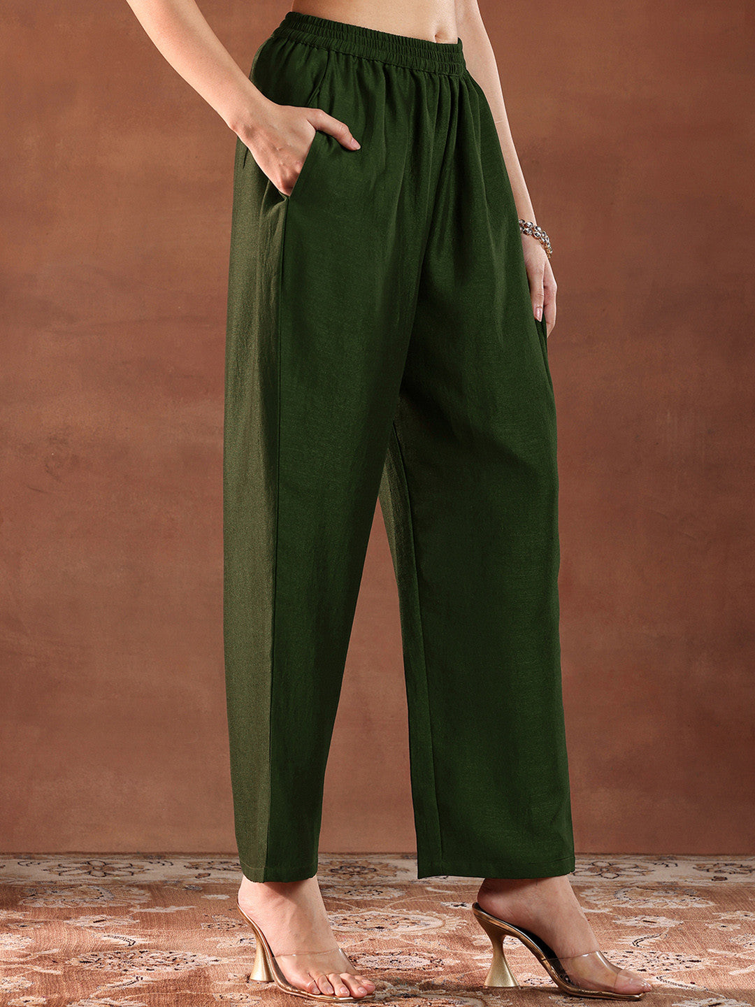 Womens Green Yoke Design Anarkali Kurta With Trousers & Dupatta