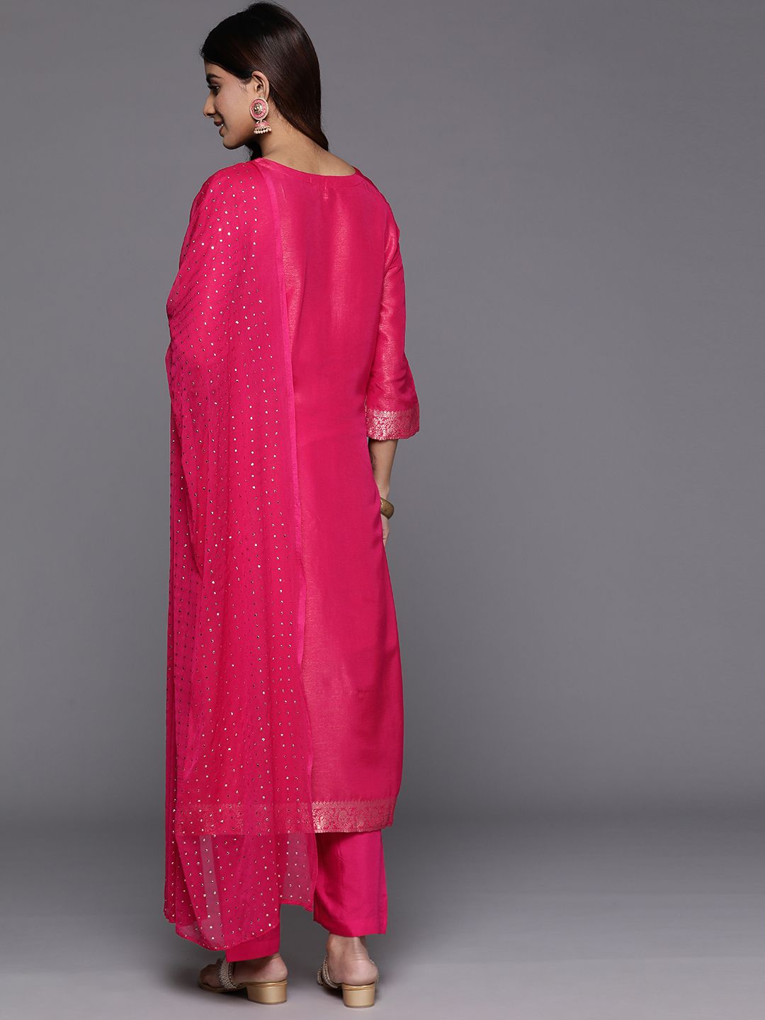 Dhiyona VA Ethnic Motifs Jacquard Kurta with Palazzos & Dupatta