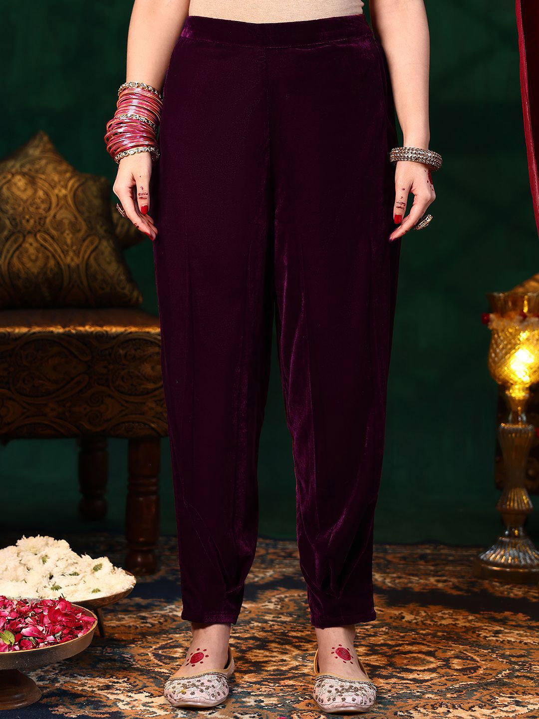 Women Solid Embroidered Kurta with Trousers & Dupatta