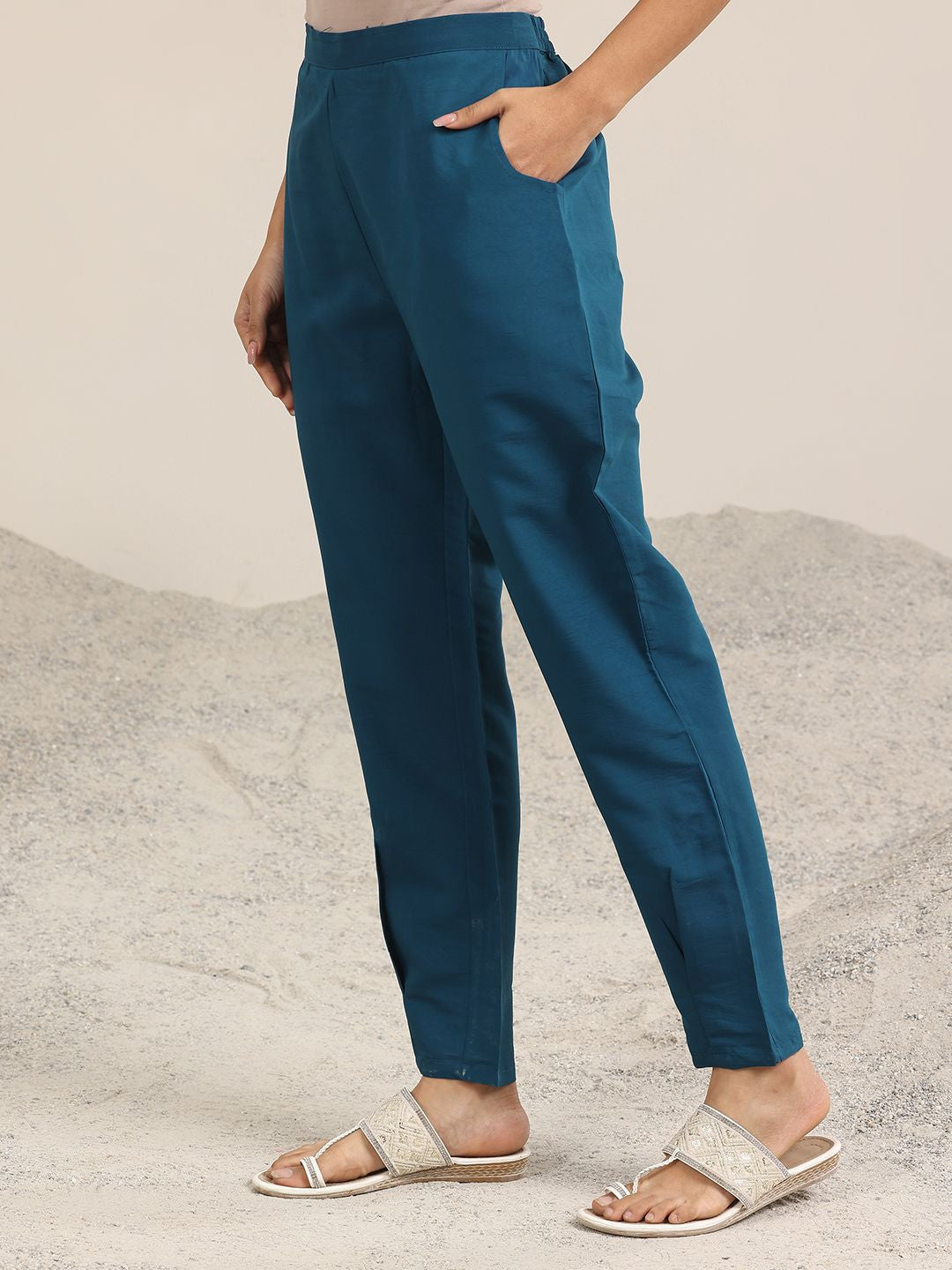 Blue Round Neck Floral Zari Embroidered A-Line Kurta With Trouser And Dupatta