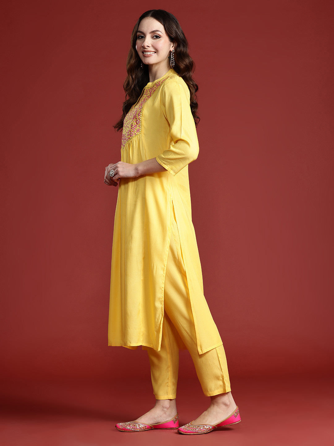 Women Embroidered Panelled Mirror Work Pure Cotton Kurta with Trousers & Dupatta