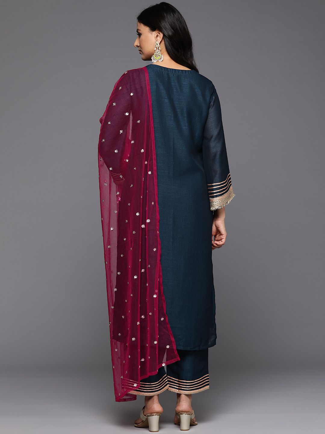 Dhiyona VA Yoke Design Sequinned Kurta with Palazzos & With Dupatta