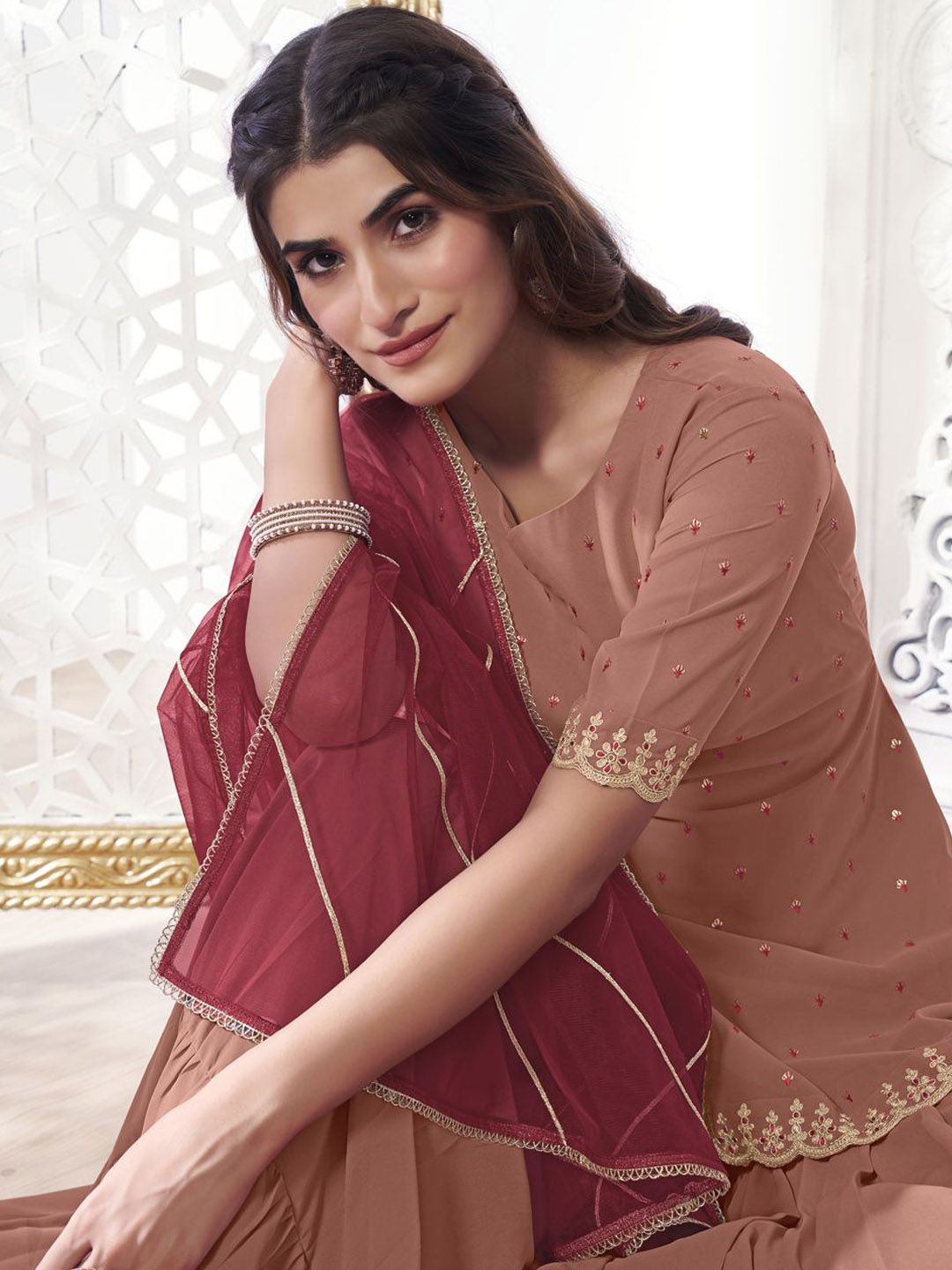Dhiyona IN Women Ethnic Motifs Sequined Embroidered Kurta Set with Dupatta
