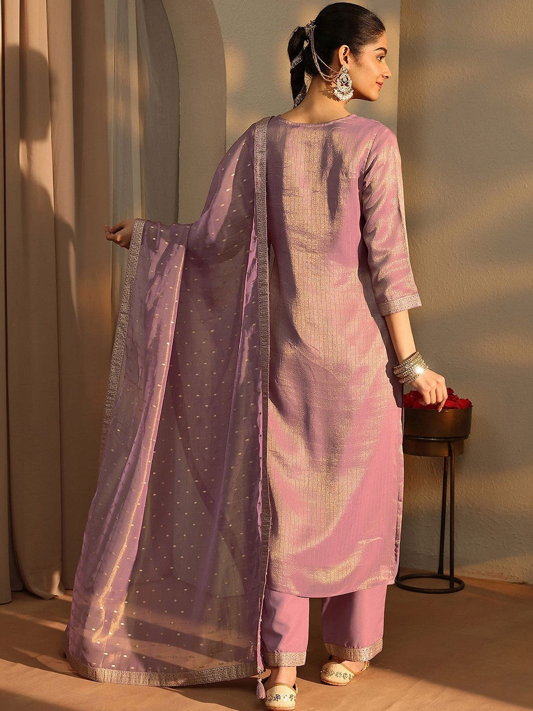 Women Regular Thread Work Kurta with Trousers & With Dupatta