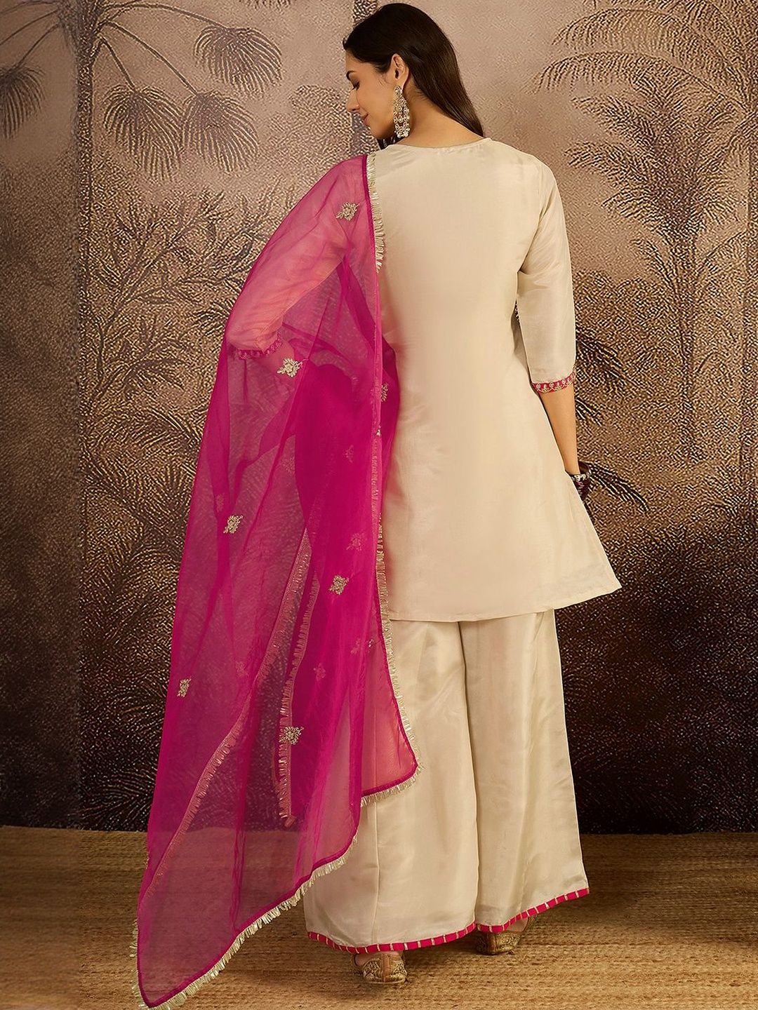 Dhiyona SN Ethnic Motifs Embroidered Straight Kurta with Palazzos & Dupatta