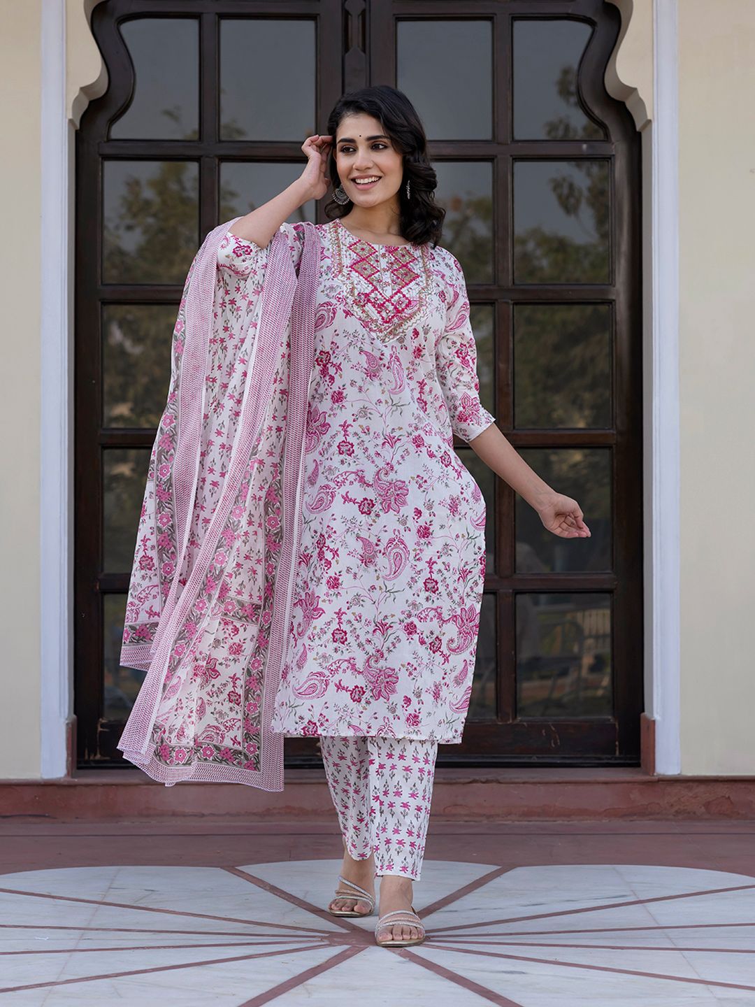 Dhiyona KL Women Paisley Regular Pure Cotton Kurta with Trousers & With Dupatta