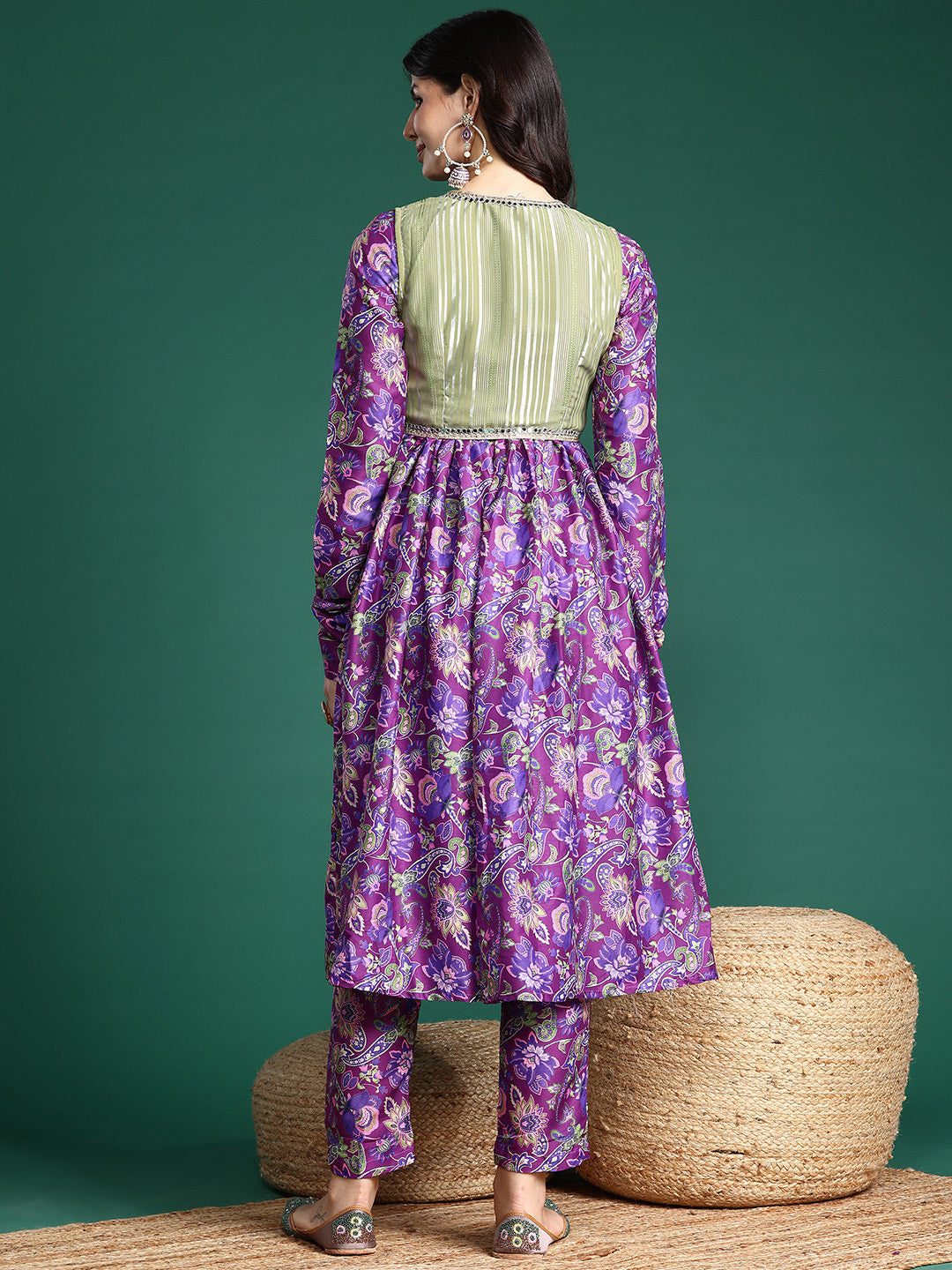 Ethnic Motifs Lurex Printed Layered Kurta Set