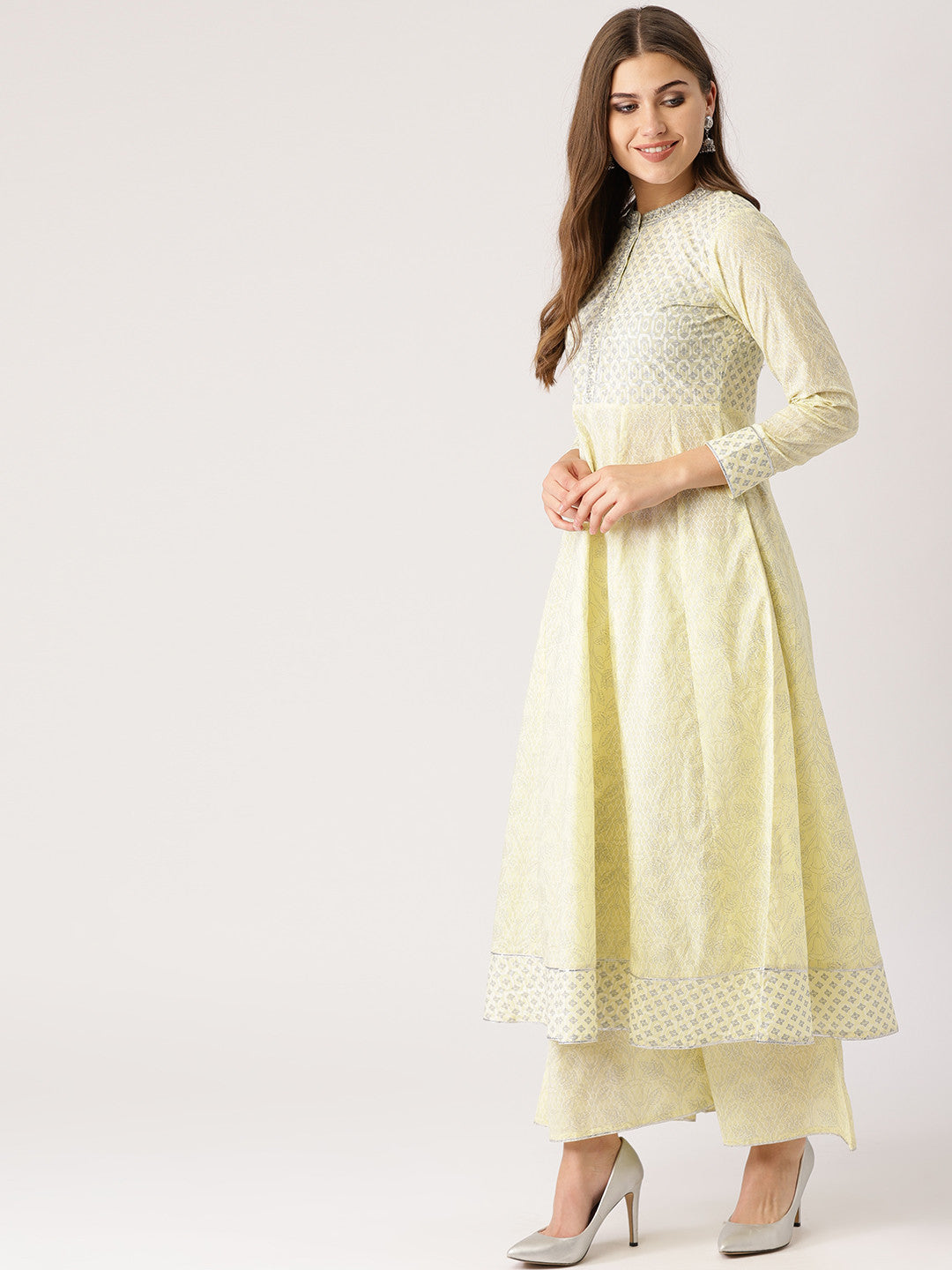 Women Yellow & White Printed Kurta with Palazzos & Dupatta