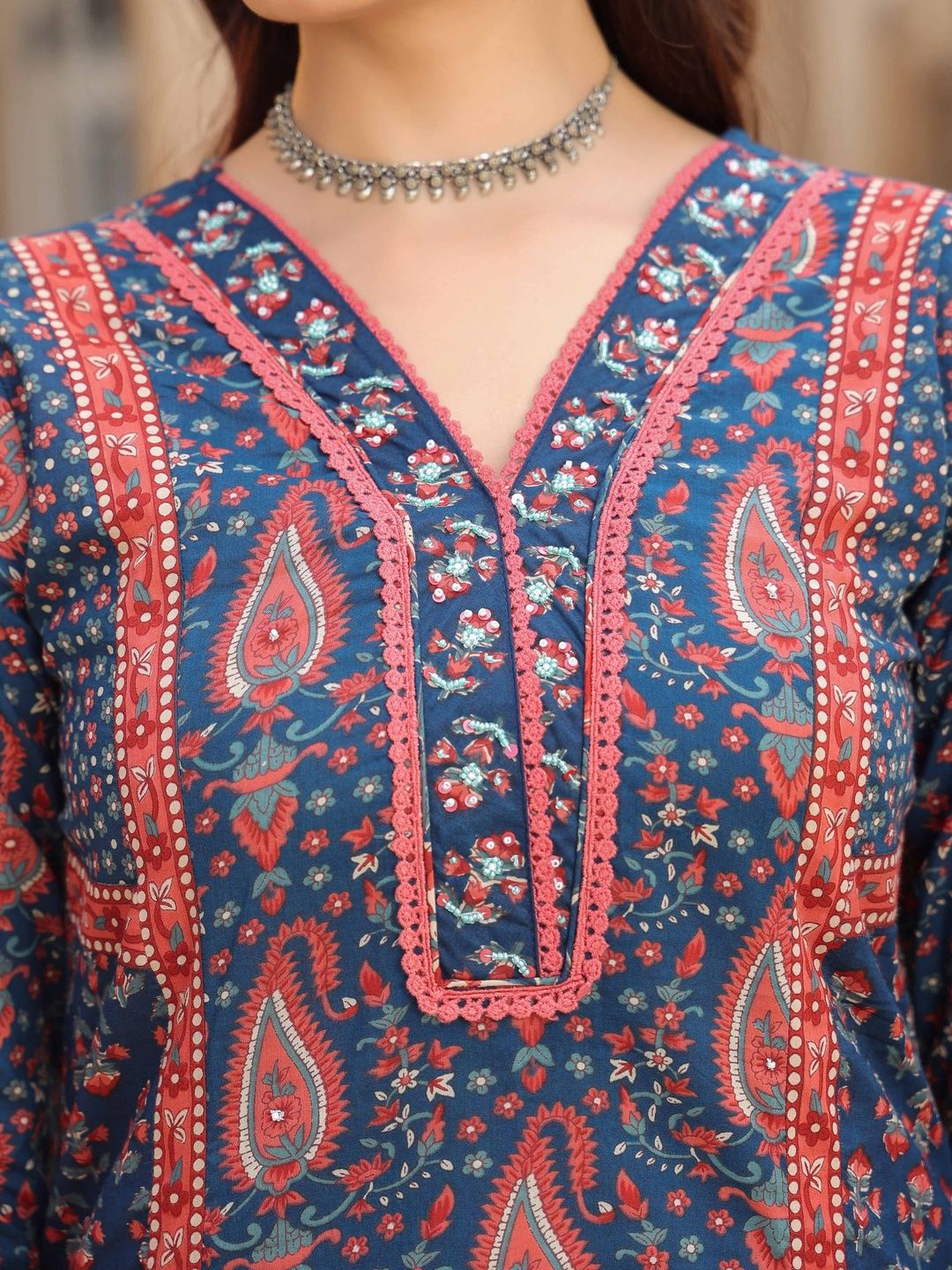 Dhiyona RR Women's Ethnic Motifs Printed Pleated Pure Cotton Kurta with Trousers & With Dupatta