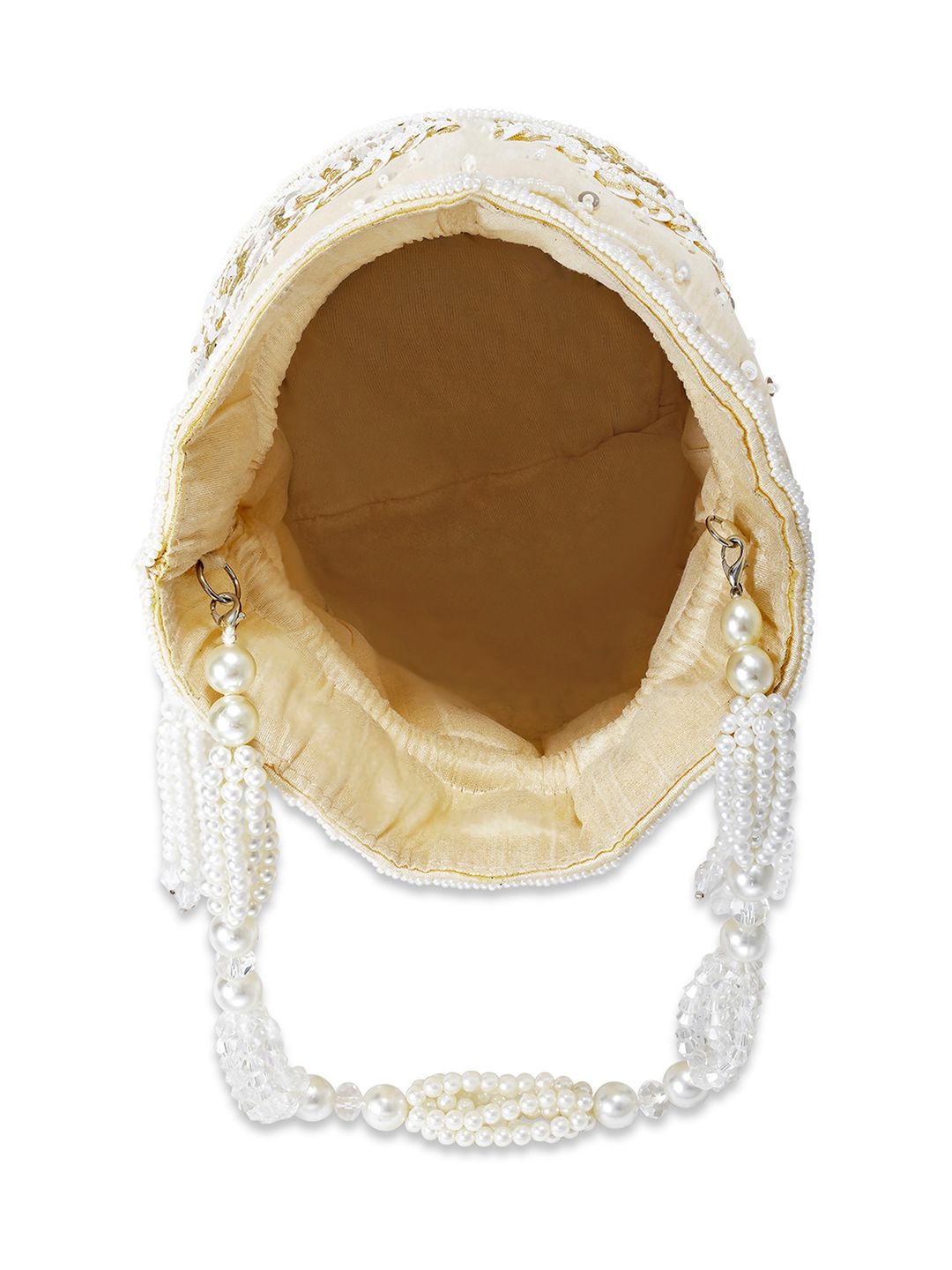 Dhiyona NR Gold-Toned & White Embroidered Potli Clutch