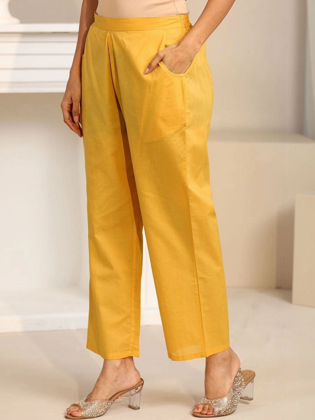 Yellow Lotus Embroidered Chanderi Silk Straight Suit Set