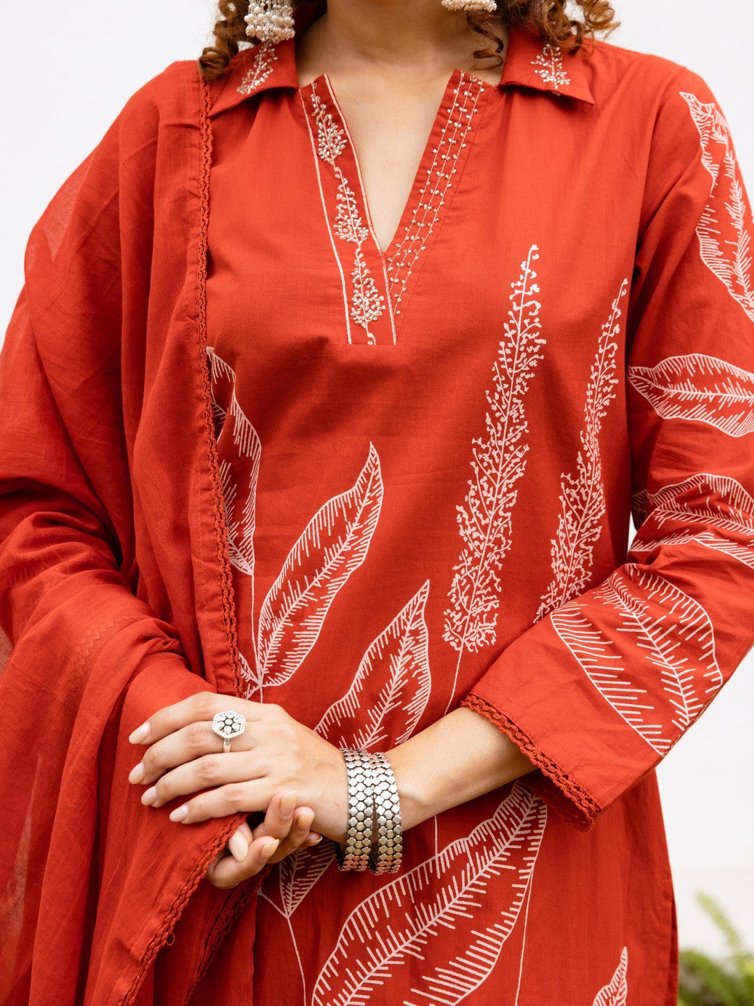 Printed Pure Cotton Straight Kurta & Trousers With Dupatta