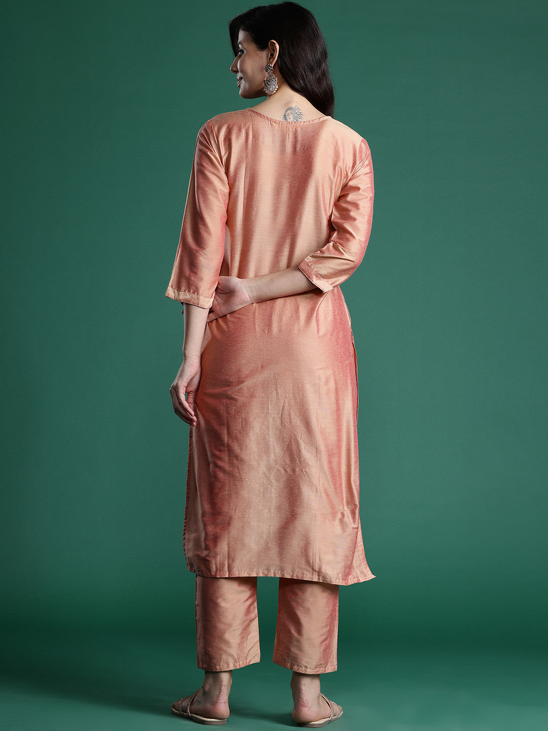 Floral Embroidered Thread Work Kurta with Trousers